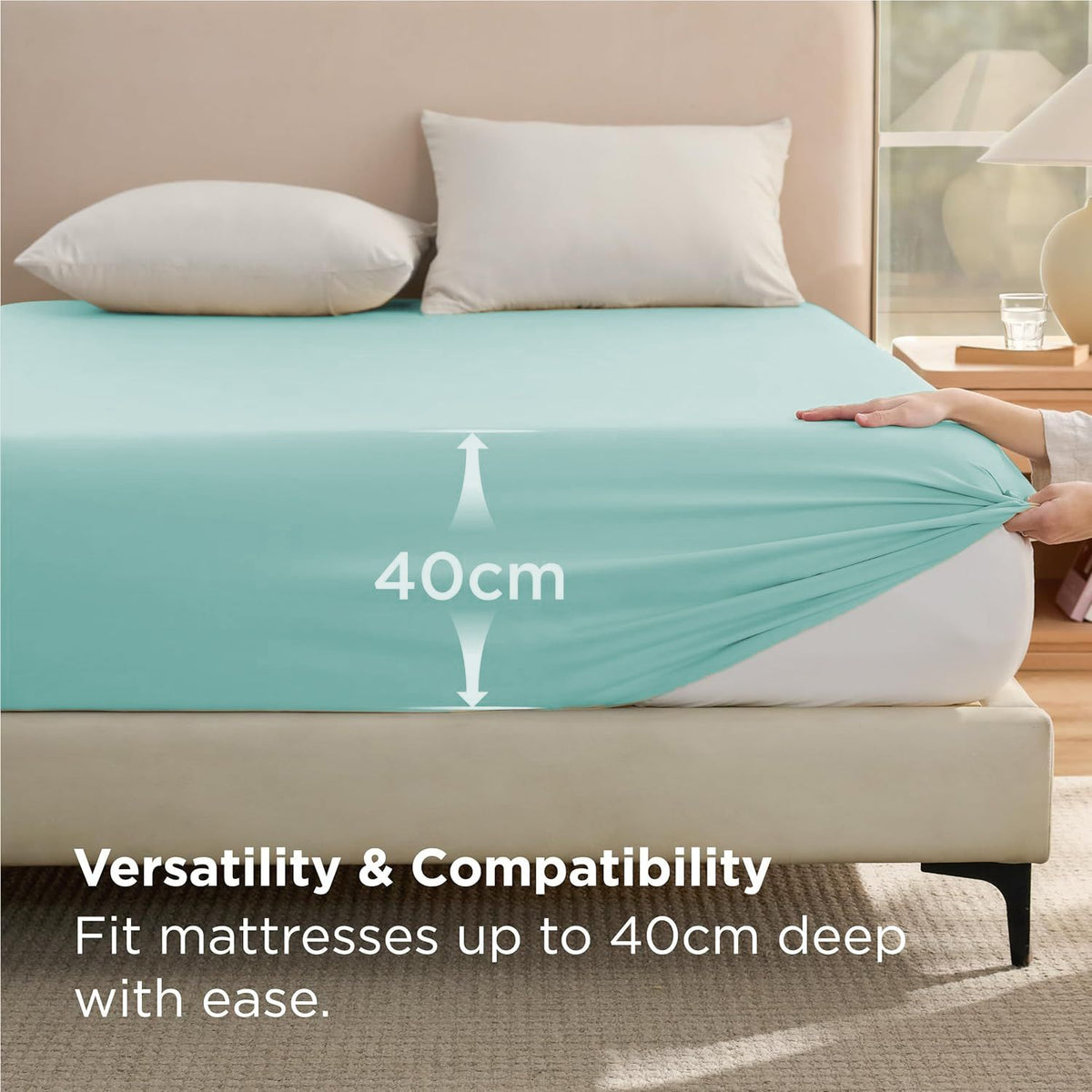 2000TC Hotel Quality Fitted Sheets - 2 Piece Fitted Sheets  -Breathable Bedding - Wrinkle, Fade, Stain Resistant- 16inch/40cm Deep Pocket Fitted Bed Sheets-Wrinkle and Fade Resistant,(Ice blue,Super King)