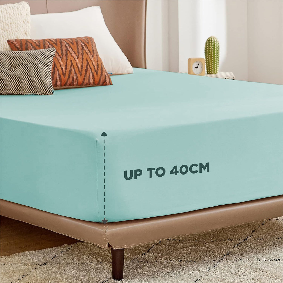 2000TC Hotel Quality Fitted Sheets - 2 Piece Fitted Sheets  -Breathable Bedding - Wrinkle, Fade, Stain Resistant- 16inch/40cm Deep Pocket Fitted Bed Sheets-Wrinkle and Fade Resistant,(Ice blue,Super King)