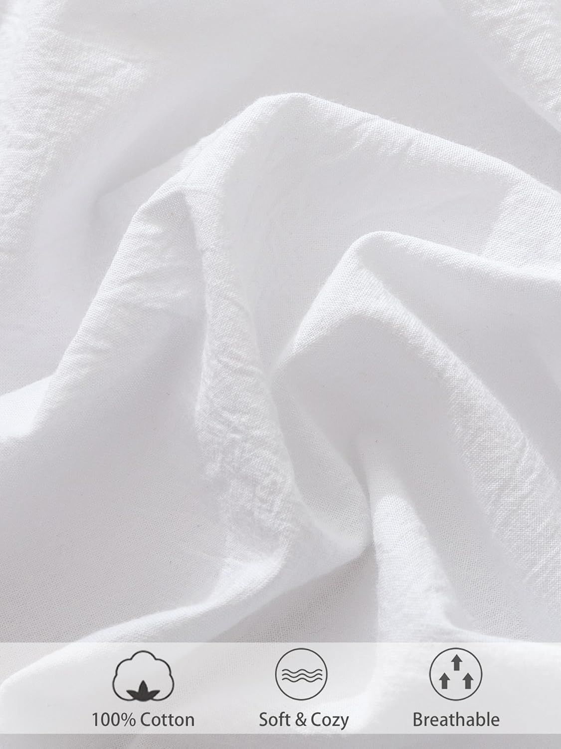 100% Cotton Fitted Sheet - Super Soft 40cm Deep Pocket Bottom Sheets - White Elastic Sheet（Double,White)
