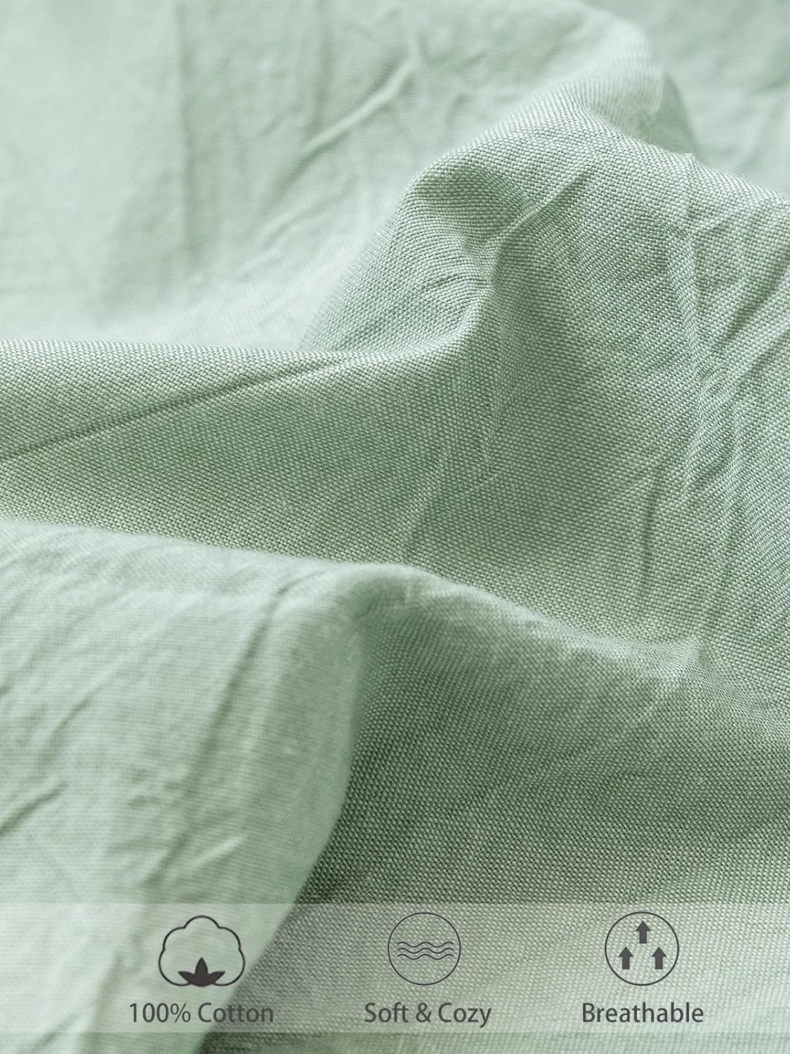 100% Cotton Fitted Sheet - Super Soft 40cm Deep Pocket Bottom Sheets - White Elastic Sheet（Queen,Green beans)