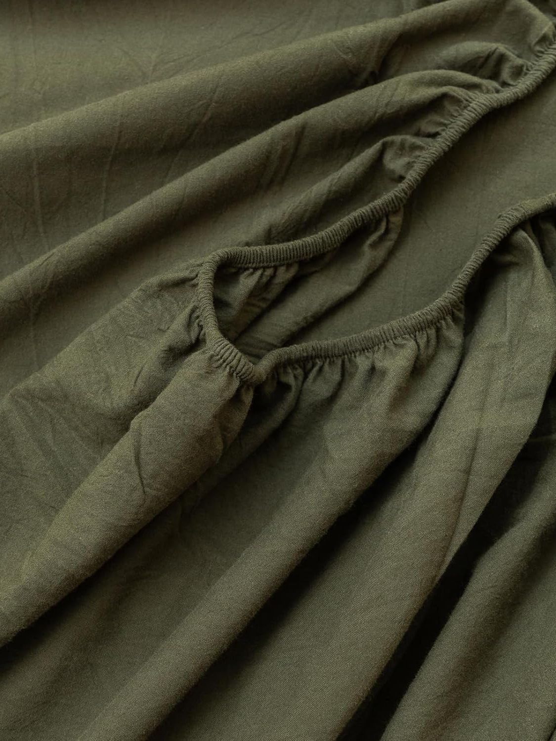 100% Cotton Fitted Sheet - Super Soft 40cm Deep Pocket Bottom Sheets - White Elastic Sheet（Queen,Olive green)