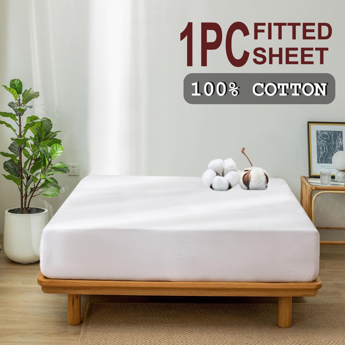 100% Cotton Fitted Sheet - Super Soft 40cm Deep Pocket Bottom Sheets - White Elastic Sheet（Super King,White)