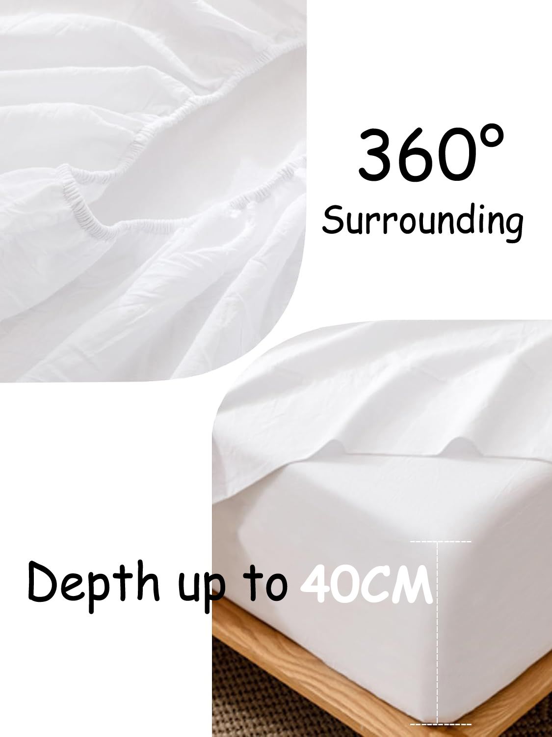 100% Cotton Fitted Sheet - Super Soft 40cm Deep Pocket Bottom Sheets - White Elastic Sheet（Super King,White)