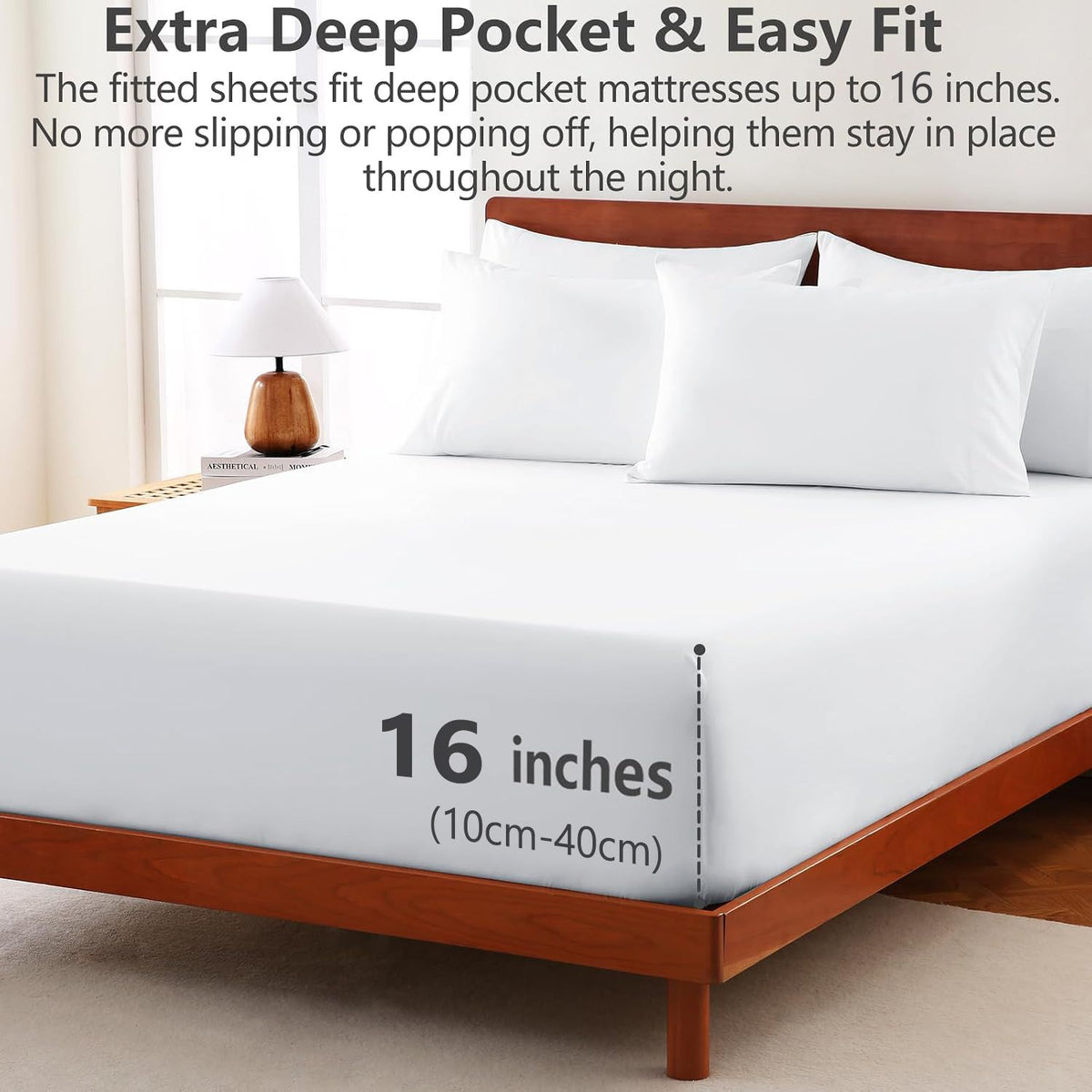 Hotel Soft Bed Sheet Set- Bedding Sheets & Pillowcases -Breathable Bedding - Wrinkle, Fade, Stain Resistant-Deep Pocket Flat Fitted Bed Sheet Set(Raw white,Double)