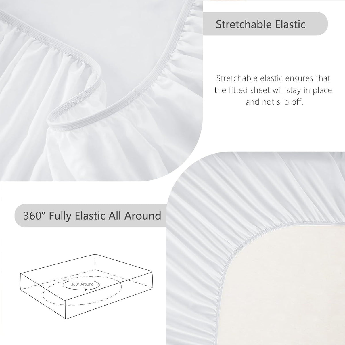 Hotel Soft Bed Sheet Set- Bedding Sheets & Pillowcases -Breathable Bedding - Wrinkle, Fade, Stain Resistant-Deep Pocket Flat Fitted Bed Sheet Set(Raw white,Double)