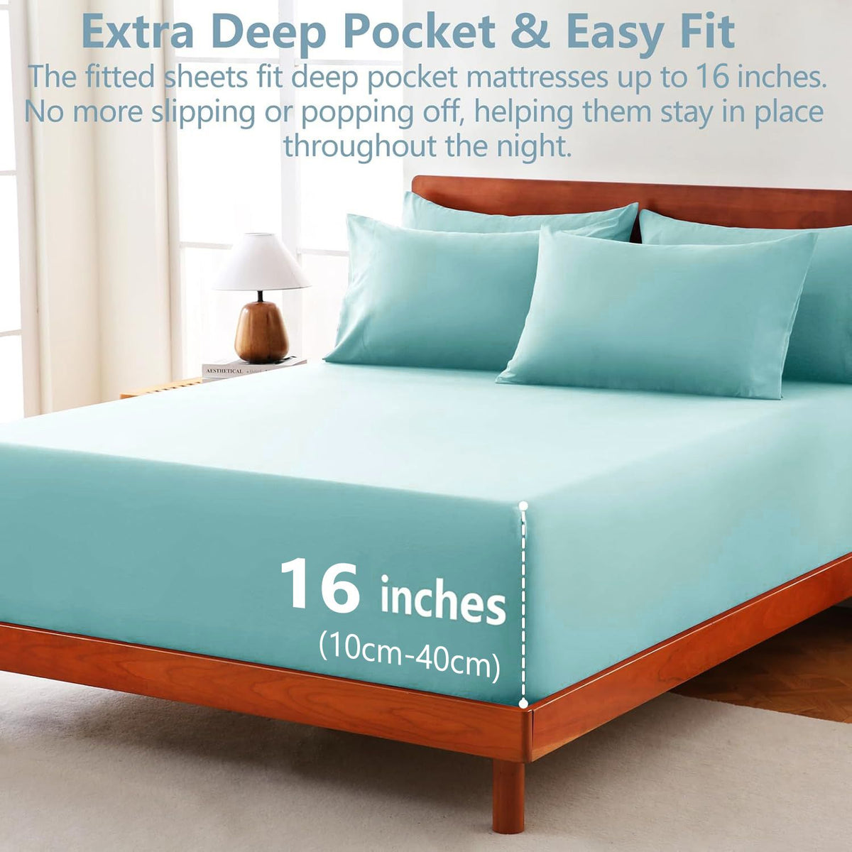 Hotel Soft Bed Sheet Set- Bedding Sheets & Pillowcases -Breathable Bedding - Wrinkle, Fade, Stain Resistant-Deep Pocket Flat Fitted Bed Sheet Set(Ice Blue,Double)