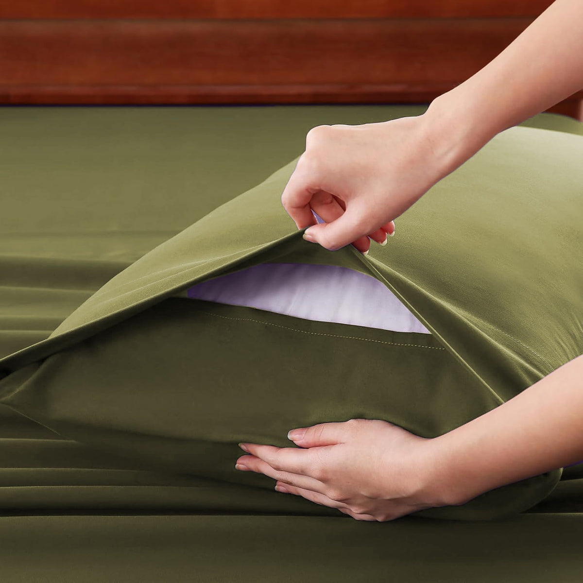 Hotel Soft Bed Sheet Set- Bedding Sheets & Pillowcases -Breathable Bedding - Wrinkle, Fade, Stain Resistant-Deep Pocket Flat Fitted Bed Sheet Set(Olive green,Double)