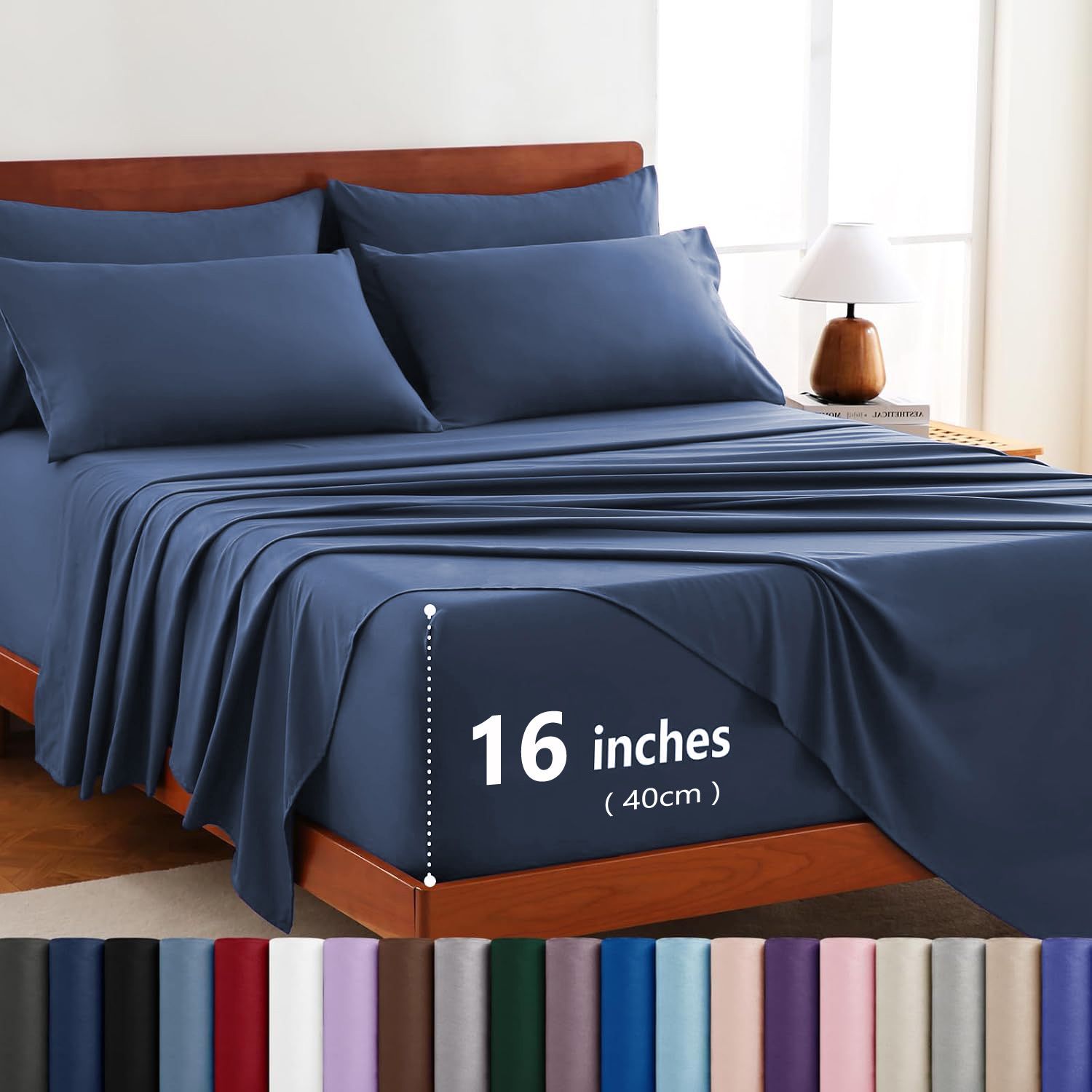 Hotel Soft Bed Sheet Set- Bedding Sheets & Pillowcases -Breathable Bedding - Wrinkle, Fade, Stain Resistant-Deep Pocket Flat Fitted Bed Sheet Set(Navy,Double)