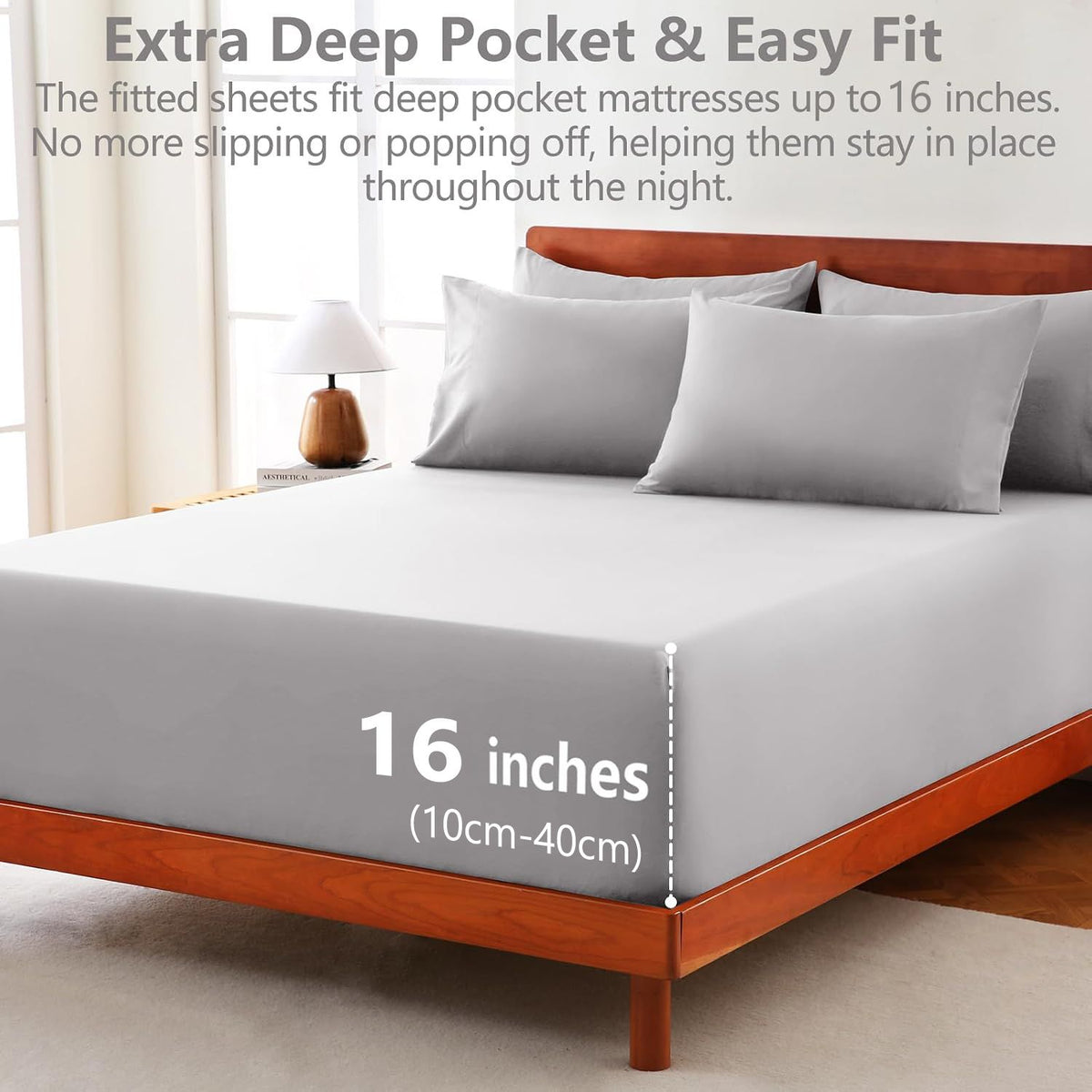 Hotel Soft Bed Sheet Set- Bedding Sheets & Pillowcases -Breathable Bedding - Wrinkle, Fade, Stain Resistant-Deep Pocket Flat Fitted Bed Sheet Set(Silver-gray,Double)