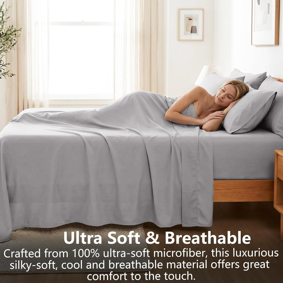 Hotel Soft Bed Sheet Set- Bedding Sheets & Pillowcases -Breathable Bedding - Wrinkle, Fade, Stain Resistant-Deep Pocket Flat Fitted Bed Sheet Set(Silver-gray,Double)