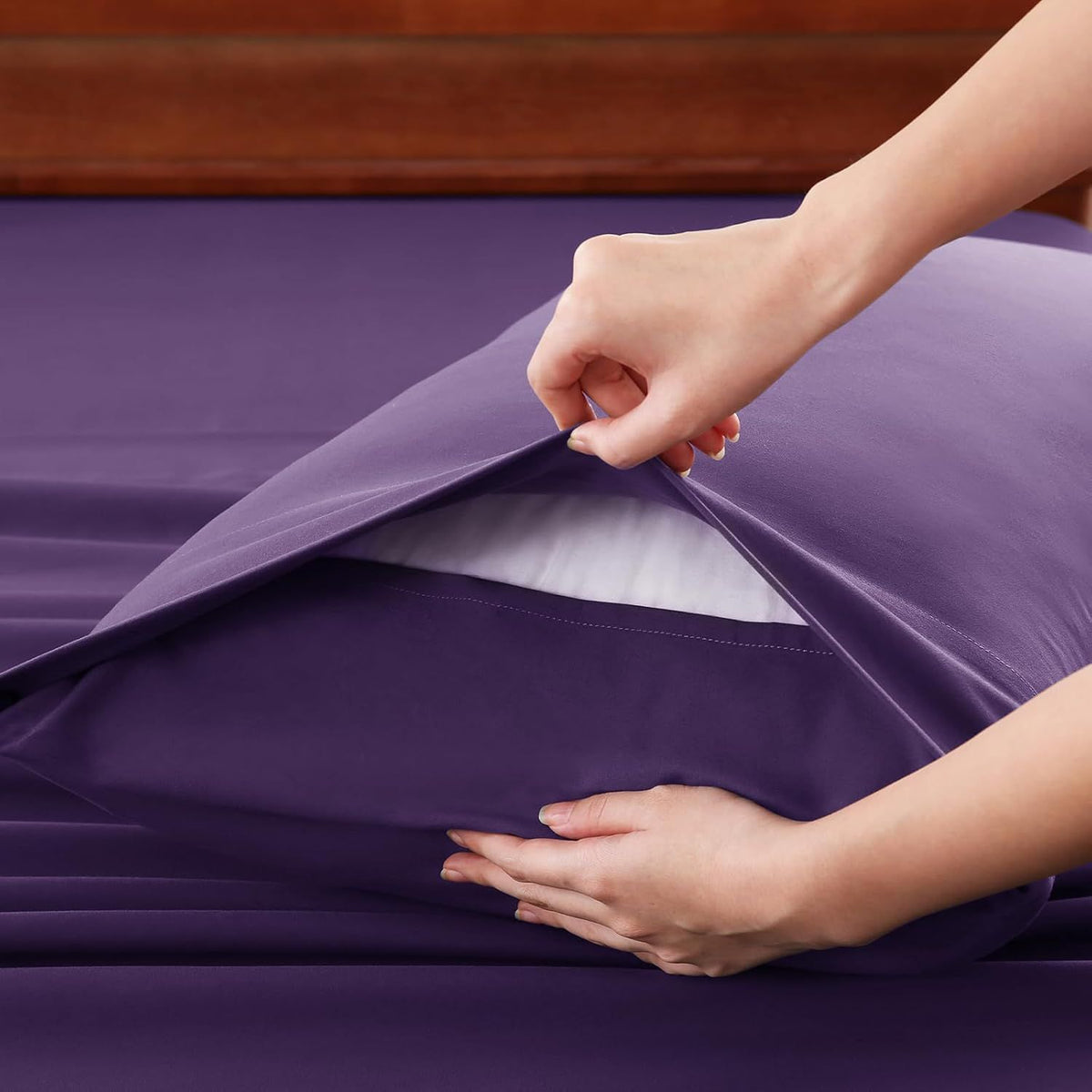 Hotel Soft Bed Sheet Set- Bedding Sheets & Pillowcases -Breathable Bedding - Wrinkle, Fade, Stain Resistant-Deep Pocket Flat Fitted Bed Sheet Set(Purple,Double)