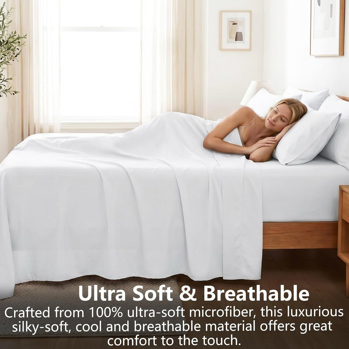 Hotel Soft Bed Sheet Set- Bedding Sheets & Pillowcases -Breathable Bedding - Wrinkle, Fade, Stain Resistant-Deep Pocket Flat Fitted Bed Sheet Set(Raw white,King)