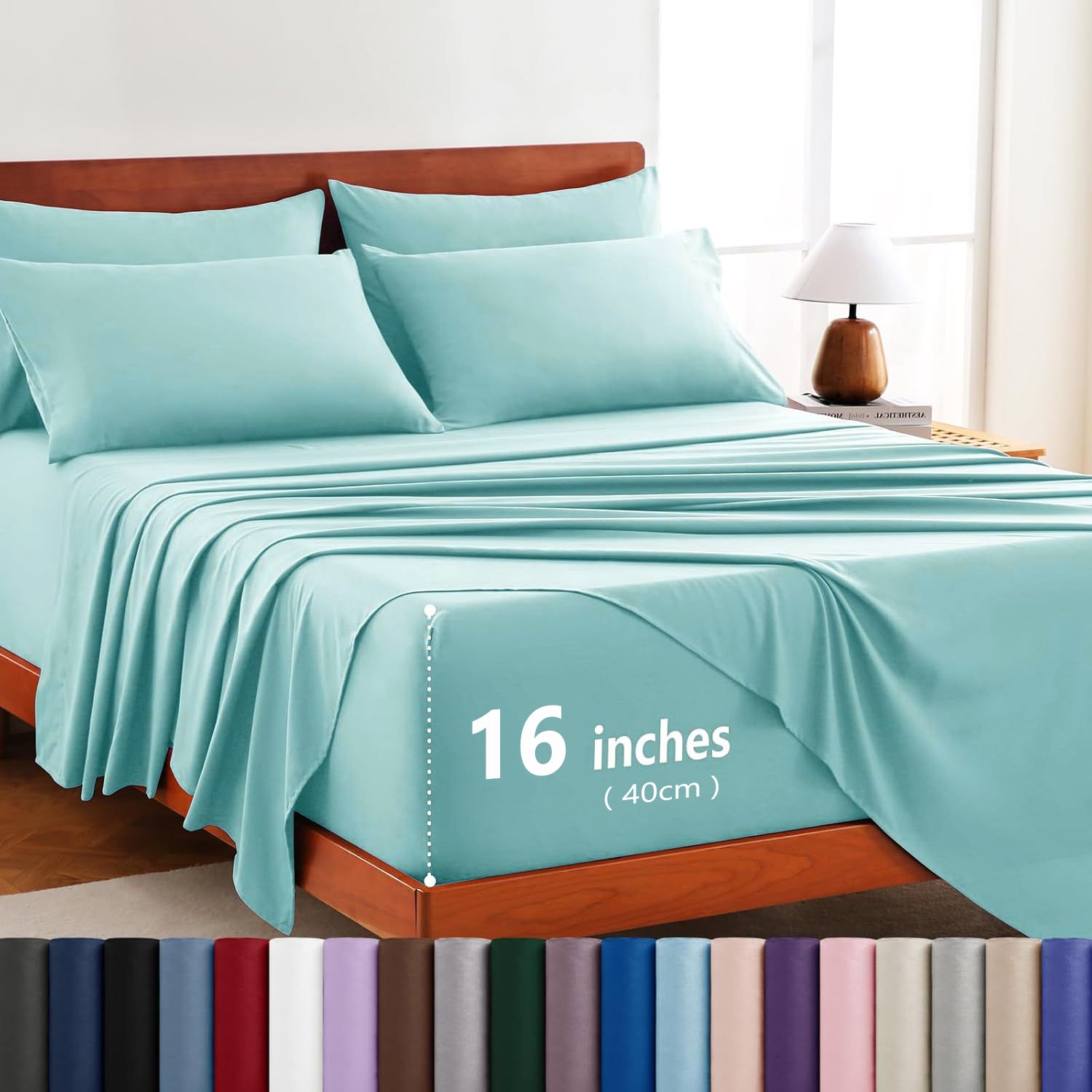 Hotel Soft Bed Sheet Set- Bedding Sheets & Pillowcases -Breathable Bedding - Wrinkle, Fade, Stain Resistant-Deep Pocket Flat Fitted Bed Sheet Set(Ice Blue,King)