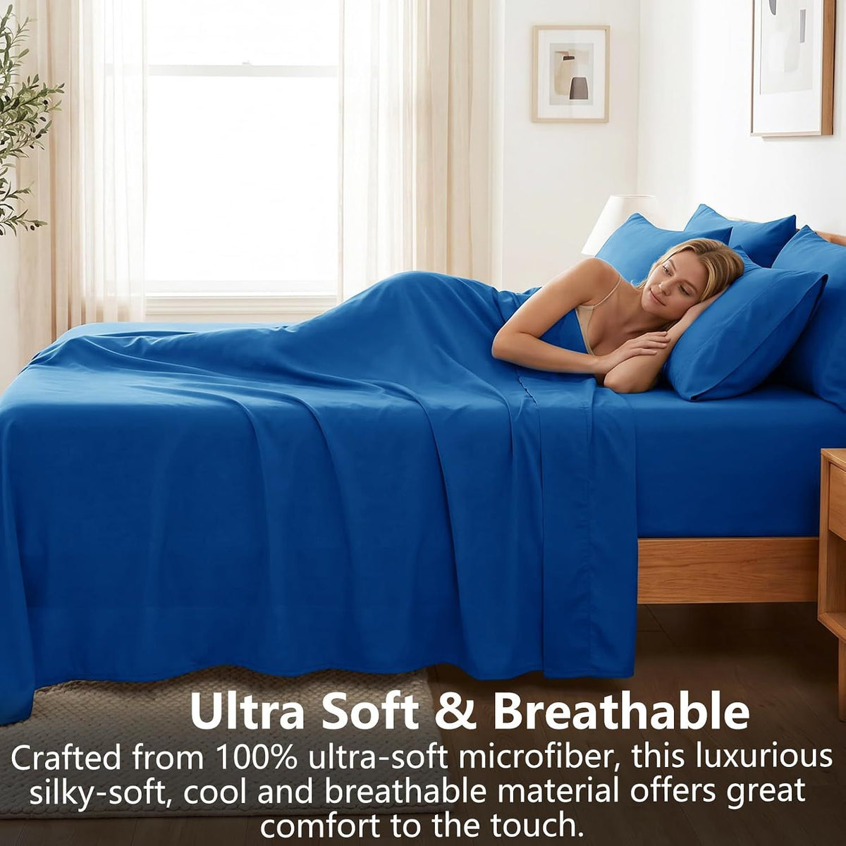 Hotel Soft Bed Sheet Set- Bedding Sheets & Pillowcases -Breathable Bedding - Wrinkle, Fade, Stain Resistant-Deep Pocket Flat Fitted Bed Sheet Set(Royal blue,King)