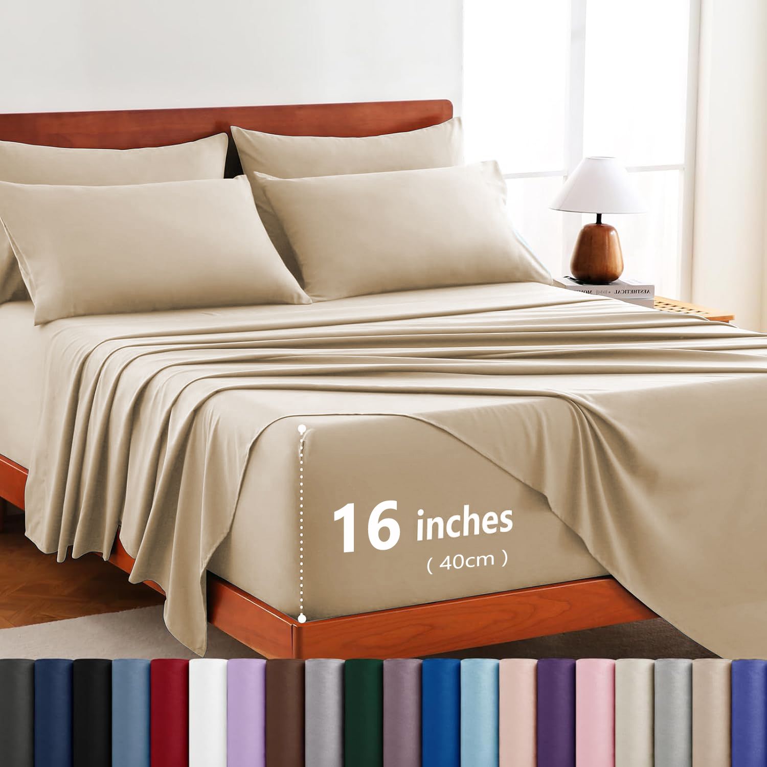 Hotel Soft Bed Sheet Set- Bedding Sheets & Pillowcases -Breathable Bedding - Wrinkle, Fade, Stain Resistant-Deep Pocket Flat Fitted Bed Sheet Set(Camel Beige,King)