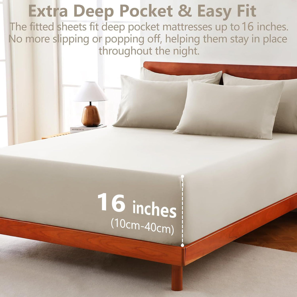 Hotel Soft Bed Sheet Set- Bedding Sheets & Pillowcases -Breathable Bedding - Wrinkle, Fade, Stain Resistant-Deep Pocket Flat Fitted Bed Sheet Set(Cream White,King Single)