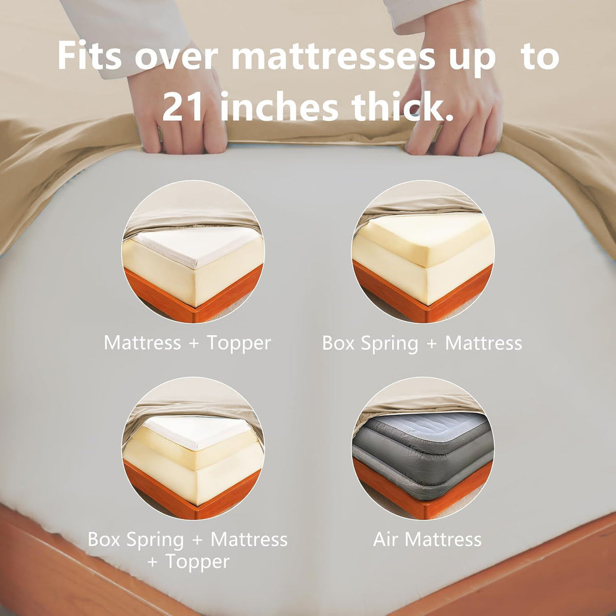 Hotel Soft Bed Sheet Set- Bedding Sheets & Pillowcases -Breathable Bedding - Wrinkle, Fade, Stain Resistant-Deep Pocket Flat Fitted Bed Sheet Set(Camel Beige,King Single)