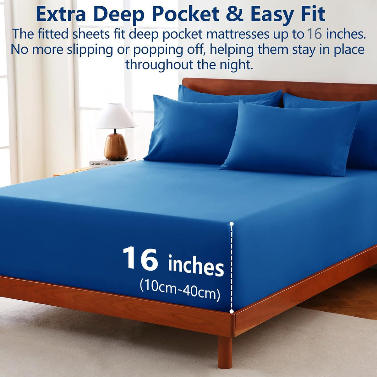 Hotel Soft Bed Sheet Set- Bedding Sheets & Pillowcases -Breathable Bedding - Wrinkle, Fade, Stain Resistant-Deep Pocket Flat Fitted Bed Sheet Set(Royal blue,Queen)