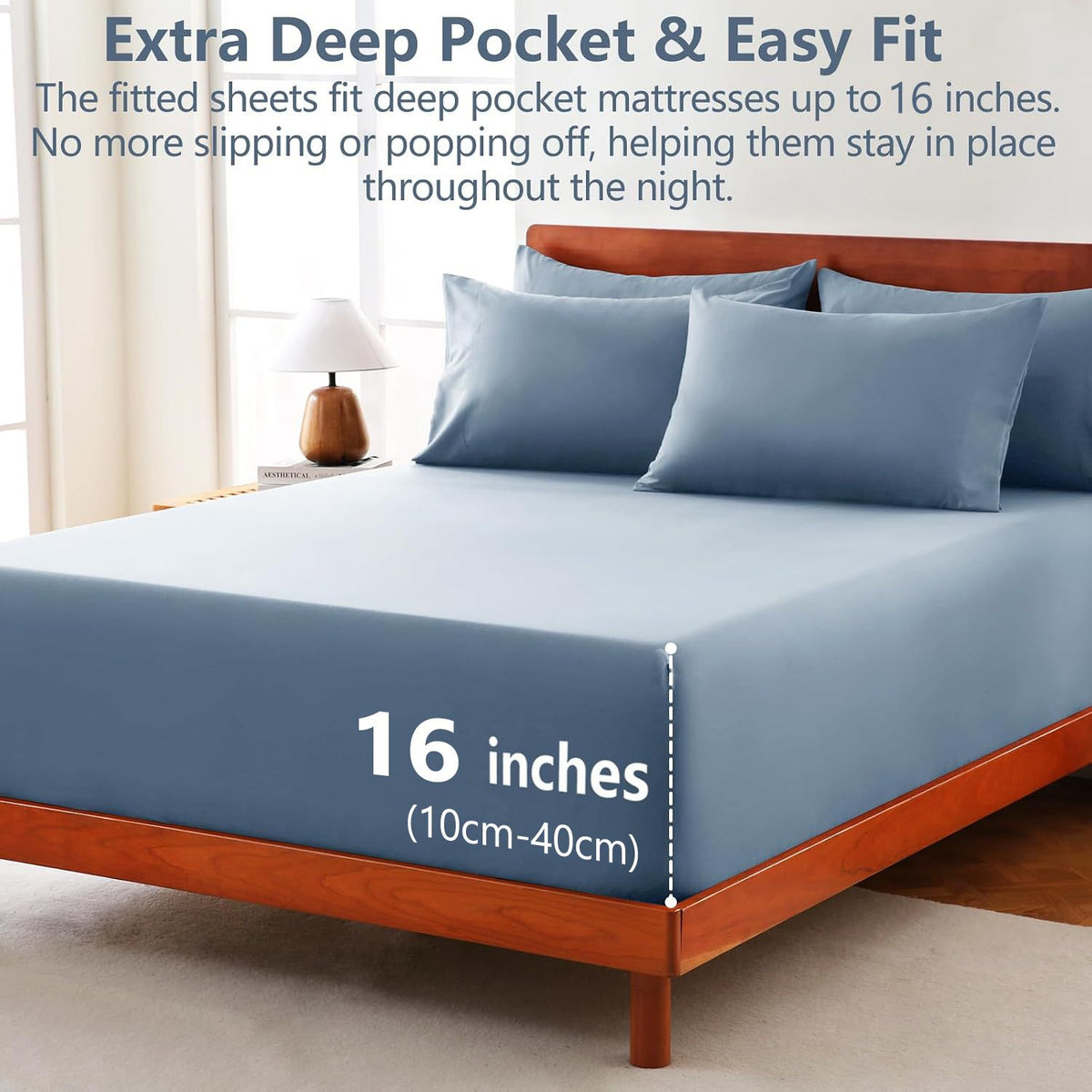Hotel Soft Bed Sheet Set- Bedding Sheets & Pillowcases -Breathable Bedding - Wrinkle, Fade, Stain Resistant-Deep Pocket Flat Fitted Bed Sheet Set(Ocean,Queen)