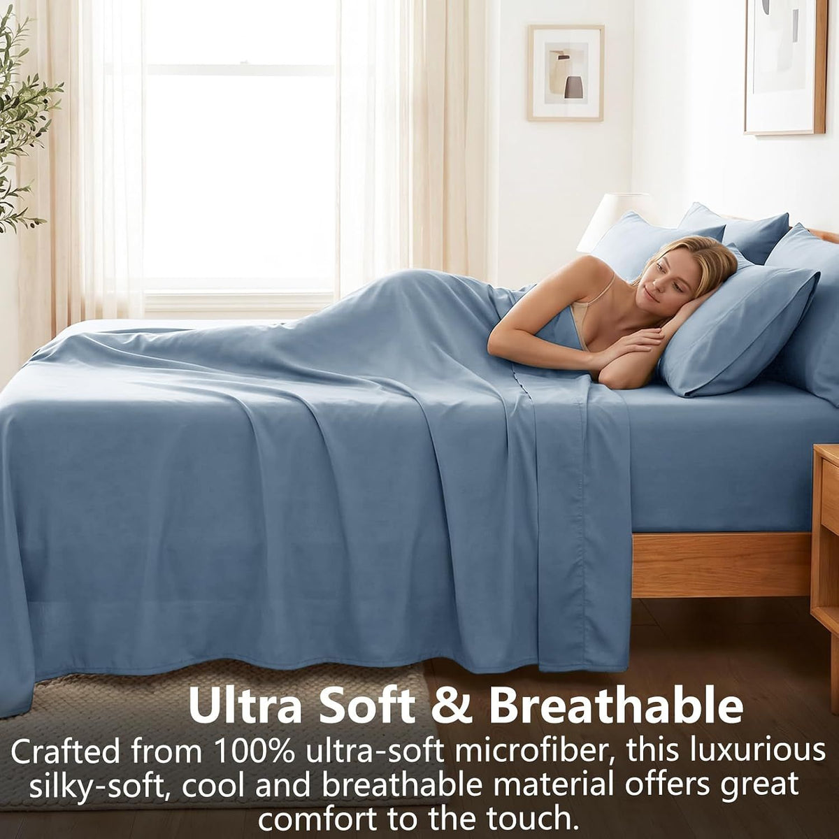 Hotel Soft Bed Sheet Set- Bedding Sheets & Pillowcases -Breathable Bedding - Wrinkle, Fade, Stain Resistant-Deep Pocket Flat Fitted Bed Sheet Set(Ocean,Queen)