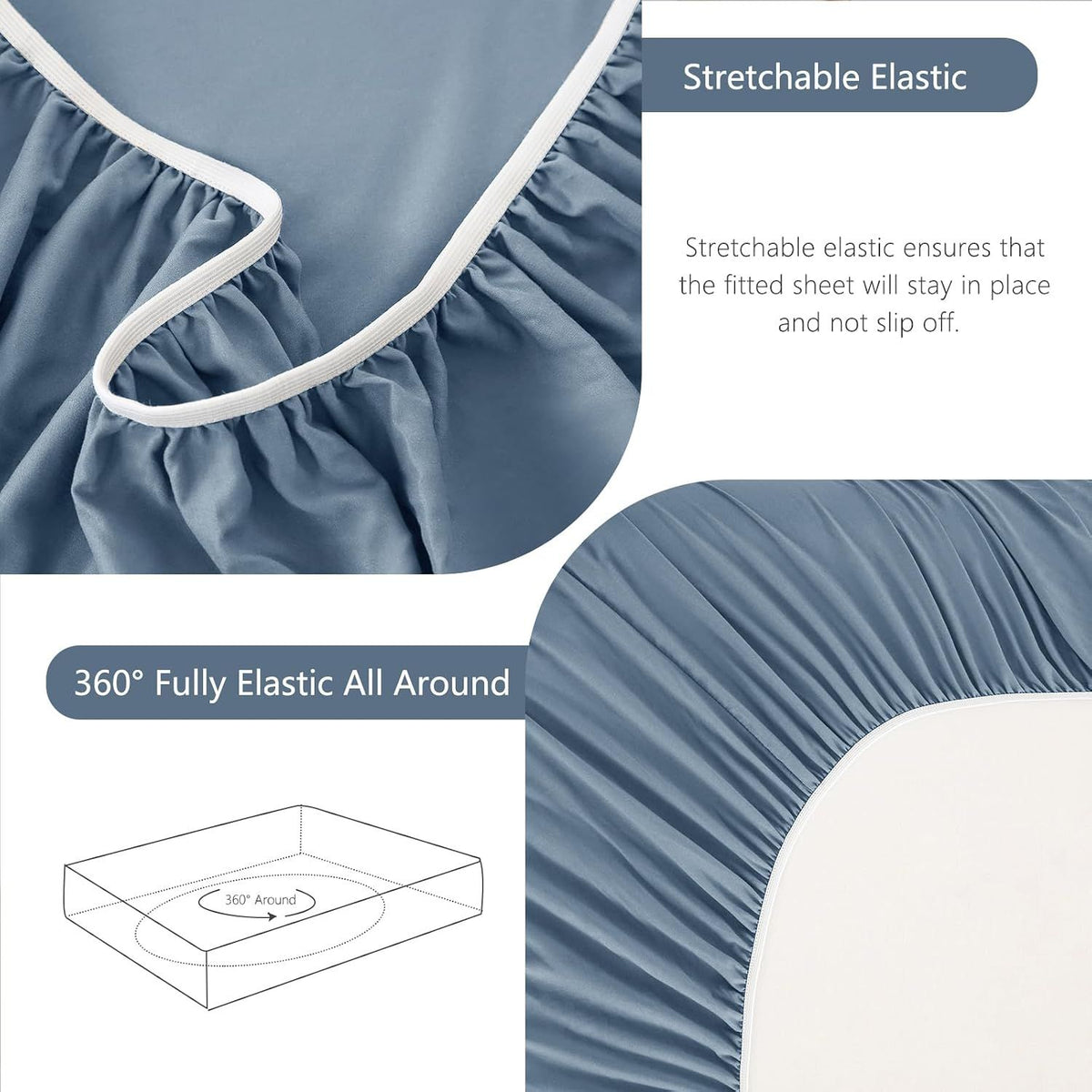 Hotel Soft Bed Sheet Set- Bedding Sheets & Pillowcases -Breathable Bedding - Wrinkle, Fade, Stain Resistant-Deep Pocket Flat Fitted Bed Sheet Set(Ocean,Queen)
