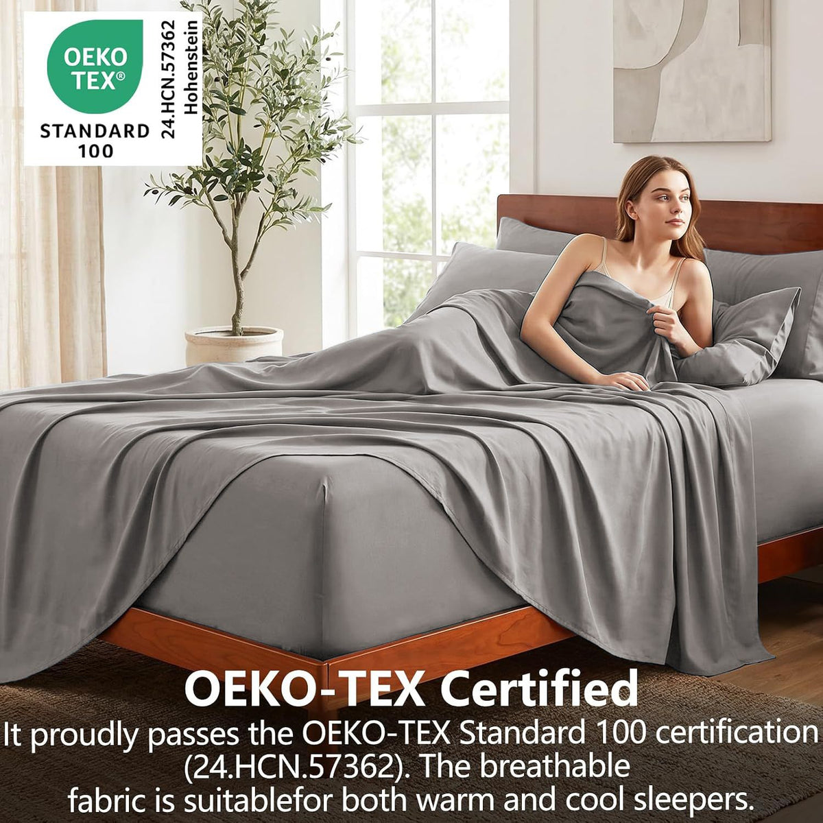 Hotel Soft Bed Sheet Set- Bedding Sheets & Pillowcases -Breathable Bedding - Wrinkle, Fade, Stain Resistant-Deep Pocket Flat Fitted Bed Sheet Set(Grey,Queen)