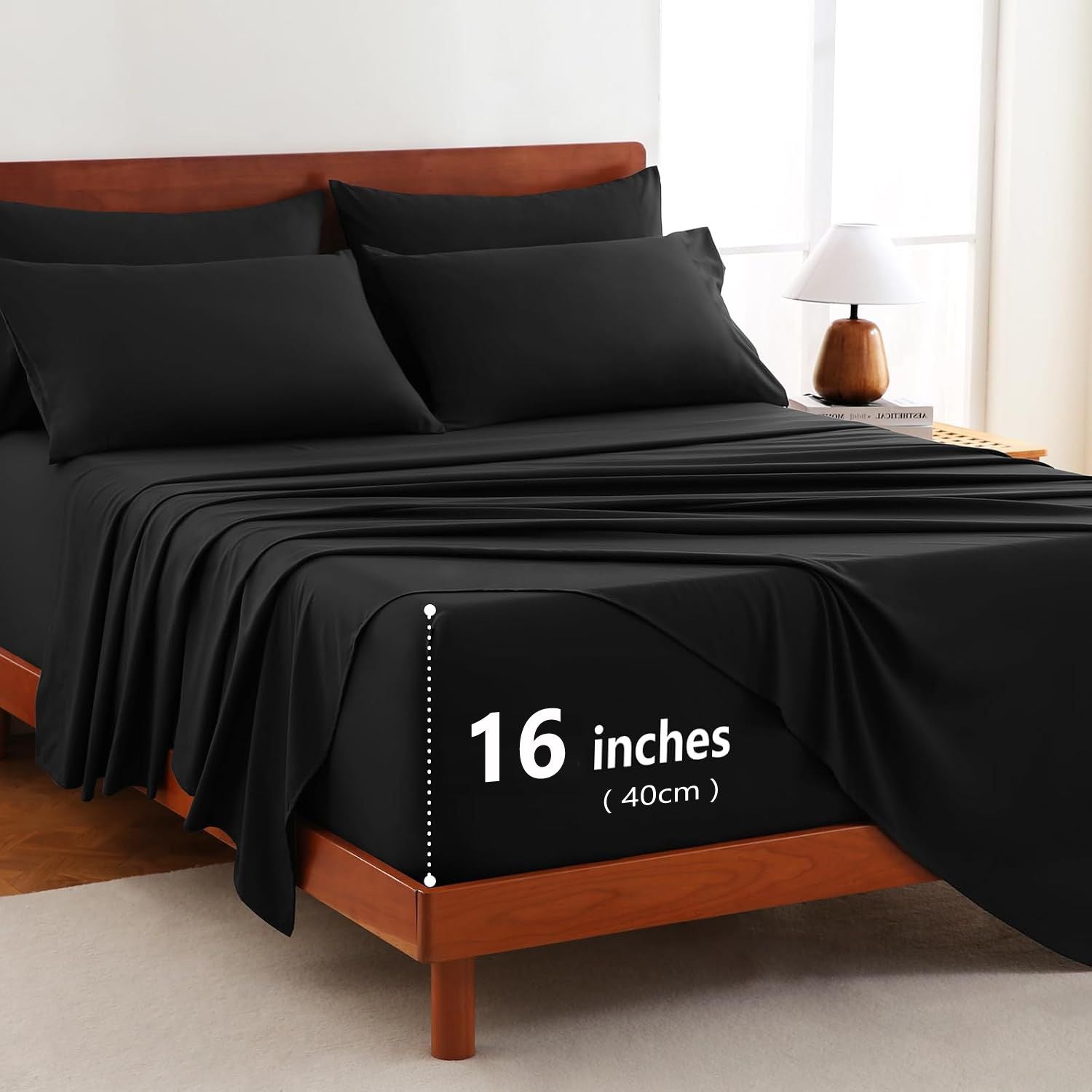 Hotel Soft Bed Sheet Set- Bedding Sheets & Pillowcases -Breathable Bedding - Wrinkle, Fade, Stain Resistant-Deep Pocket Flat Fitted Bed Sheet Set(Black,Single)