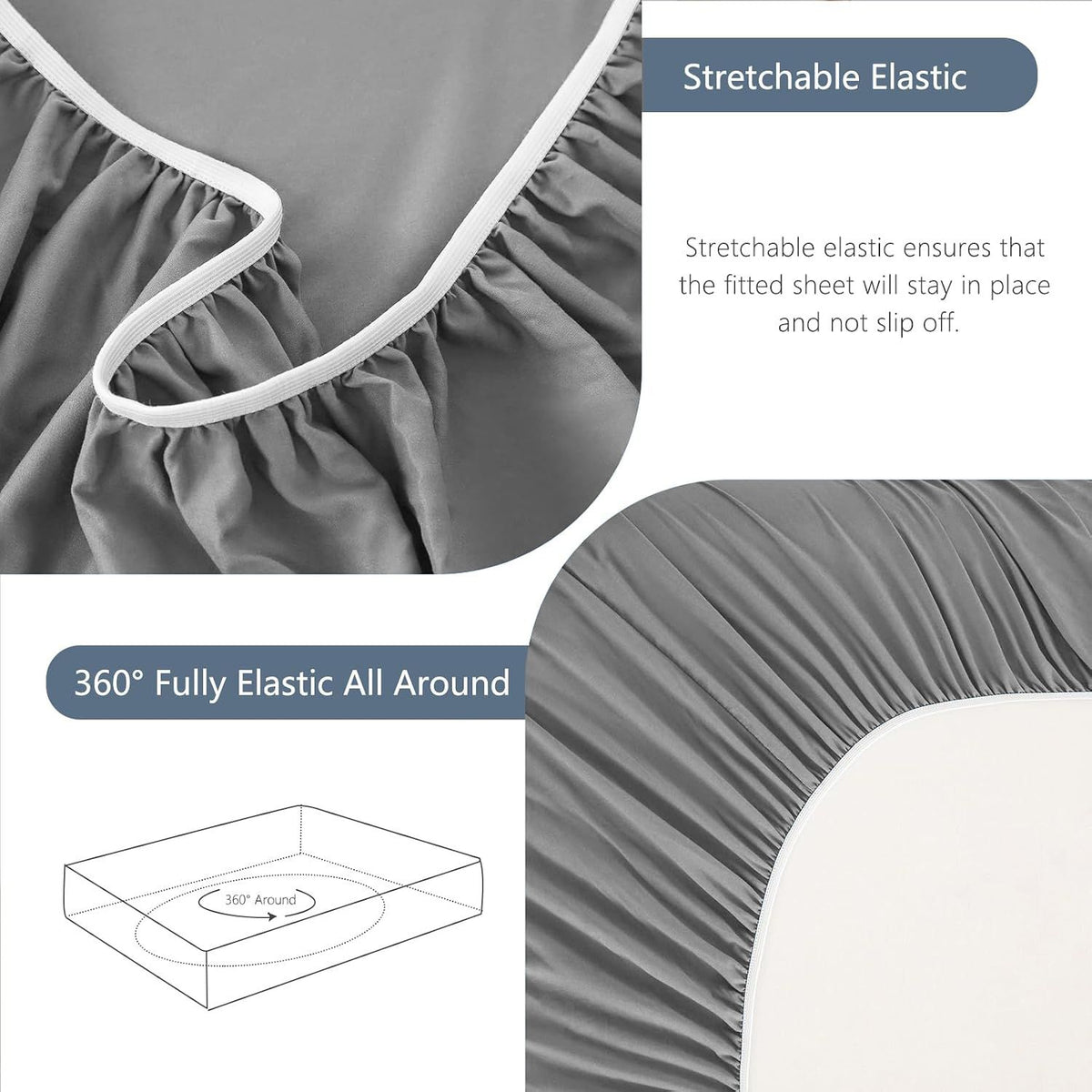 Hotel Soft Bed Sheet Set- Bedding Sheets & Pillowcases -Breathable Bedding - Wrinkle, Fade, Stain Resistant-Deep Pocket Flat Fitted Bed Sheet Set(Grey,Single)