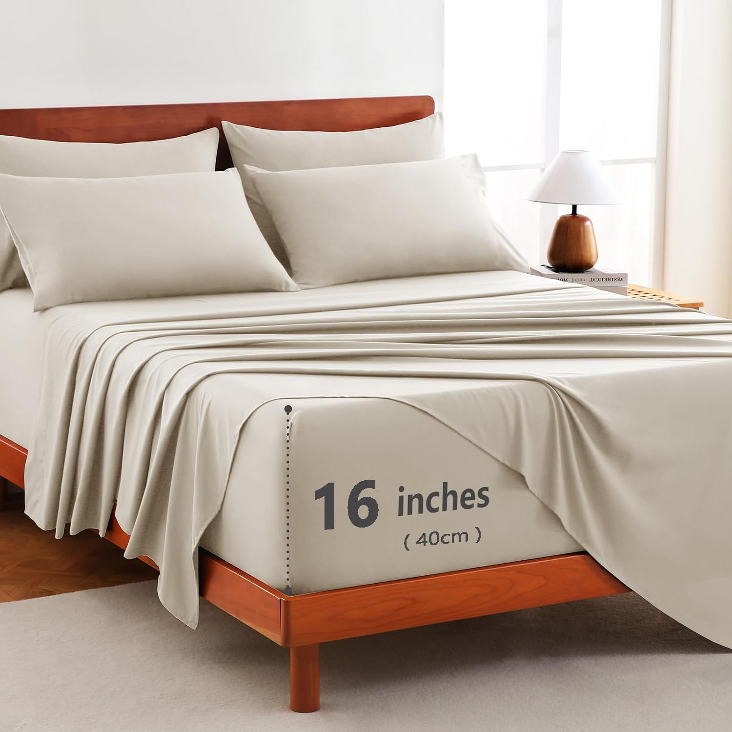 Hotel Soft Bed Sheet Set- Bedding Sheets & Pillowcases -Breathable Bedding - Wrinkle, Fade, Stain Resistant-Deep Pocket Flat Fitted Bed Sheet Set(Cream White,Single)