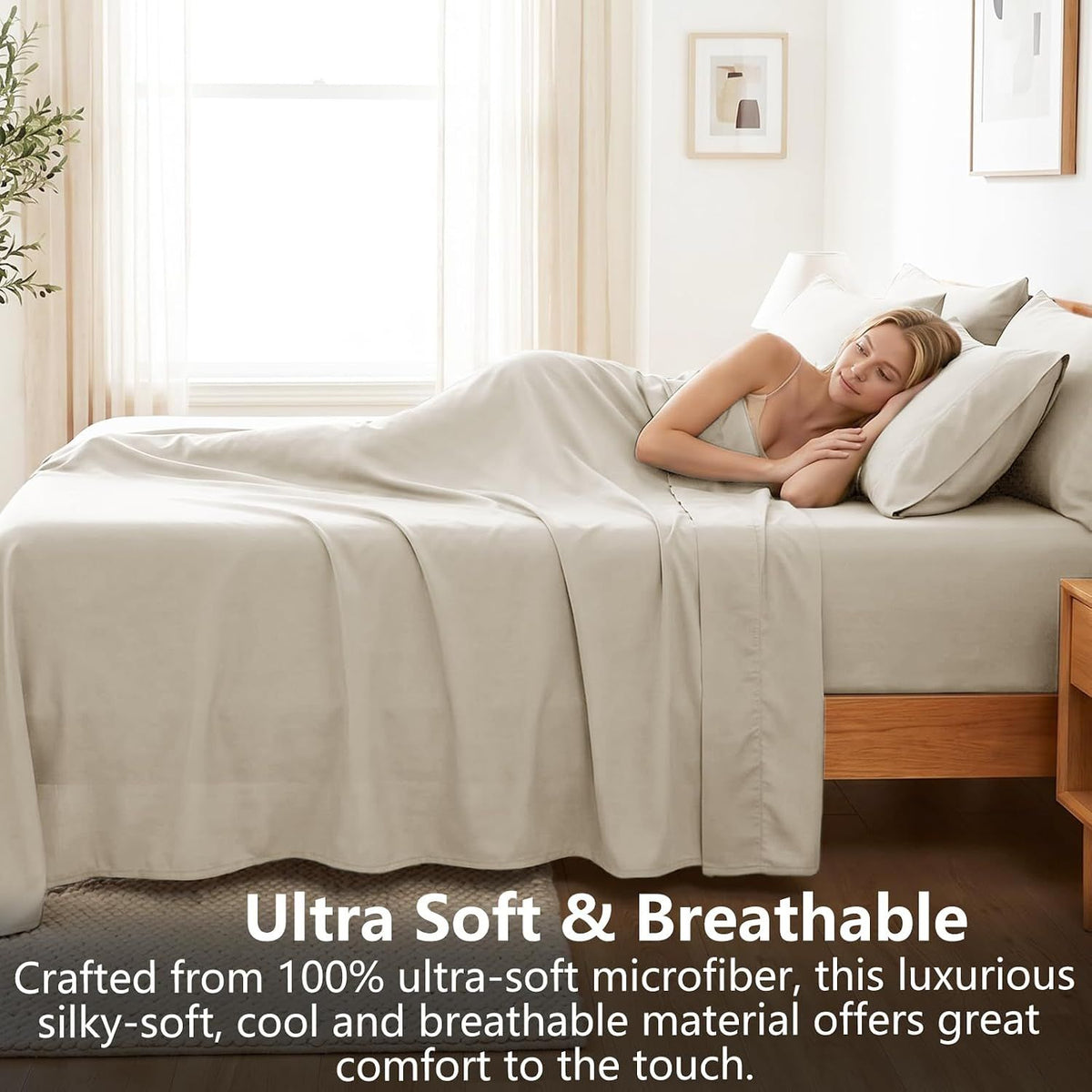 Hotel Soft Bed Sheet Set- Bedding Sheets & Pillowcases -Breathable Bedding - Wrinkle, Fade, Stain Resistant-Deep Pocket Flat Fitted Bed Sheet Set(Cream White,Single)