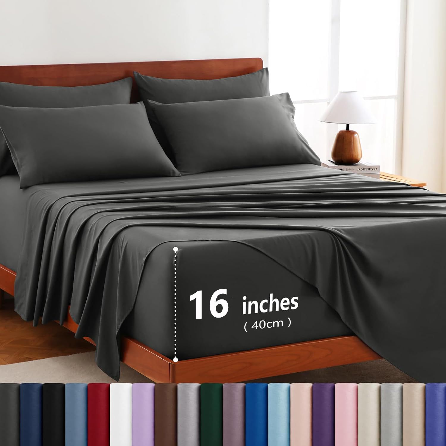Hotel Soft Bed Sheet Set- Bedding Sheets & Pillowcases -Breathable Bedding - Wrinkle, Fade, Stain Resistant-Deep Pocket Flat Fitted Bed Sheet Set(Dark gray,Single)