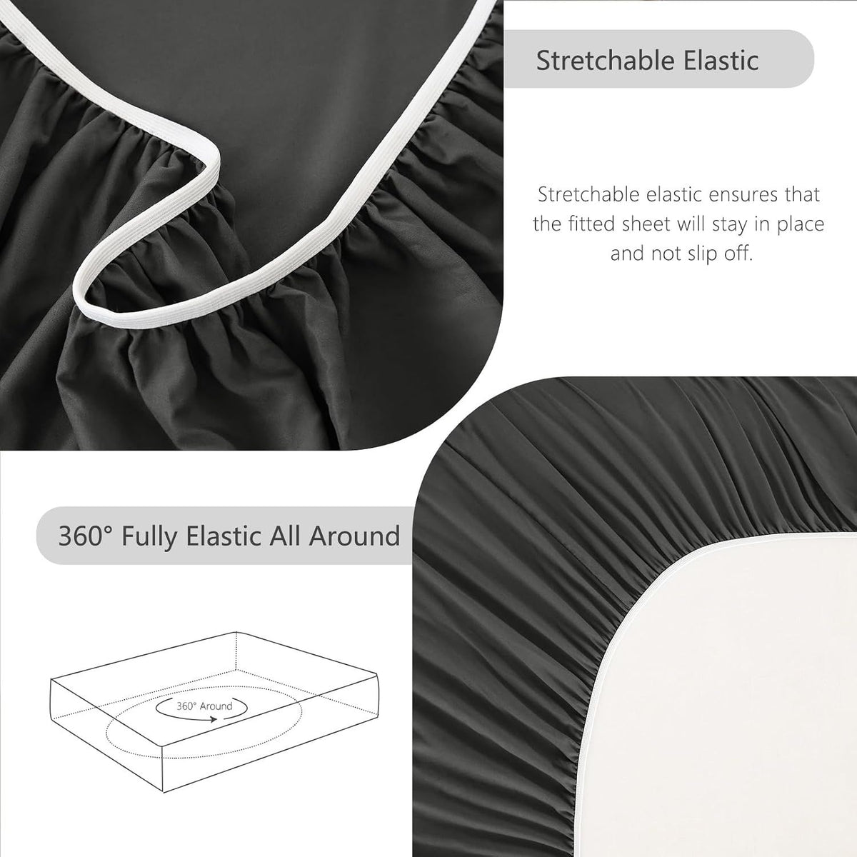 Hotel Soft Bed Sheet Set- Bedding Sheets & Pillowcases -Breathable Bedding - Wrinkle, Fade, Stain Resistant-Deep Pocket Flat Fitted Bed Sheet Set(Dark gray,Single)