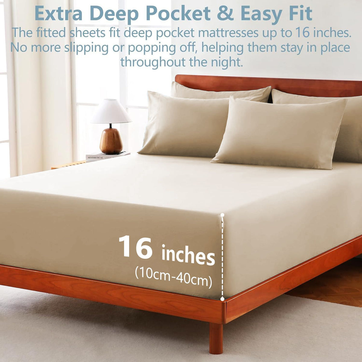 Hotel Soft Bed Sheet Set- Bedding Sheets & Pillowcases -Breathable Bedding - Wrinkle, Fade, Stain Resistant-Deep Pocket Flat Fitted Bed Sheet Set(Camel Beige,Single)