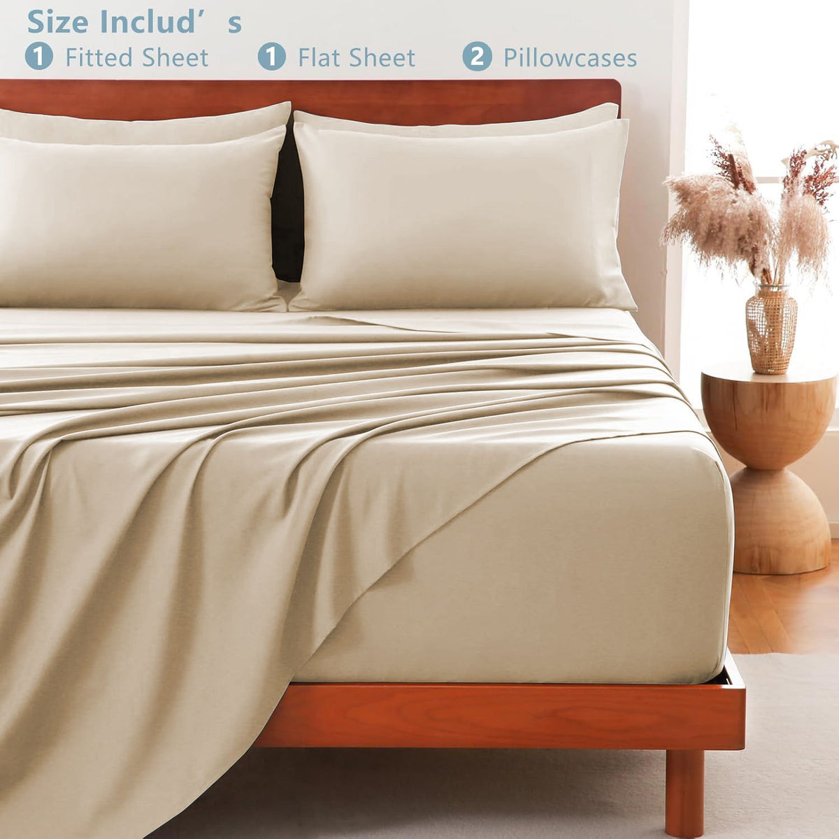 Hotel Soft Bed Sheet Set- Bedding Sheets & Pillowcases -Breathable Bedding - Wrinkle, Fade, Stain Resistant-Deep Pocket Flat Fitted Bed Sheet Set(Camel Beige,Single)