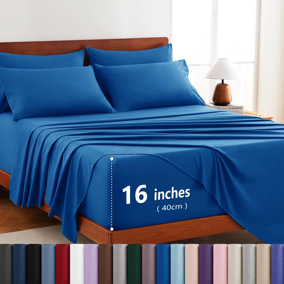 Hotel Soft Bed Sheet Set- Bedding Sheets & Pillowcases -Breathable Bedding - Wrinkle, Fade, Stain Resistant-Deep Pocket Flat Fitted Bed Sheet Set(Royal blue,Super King)