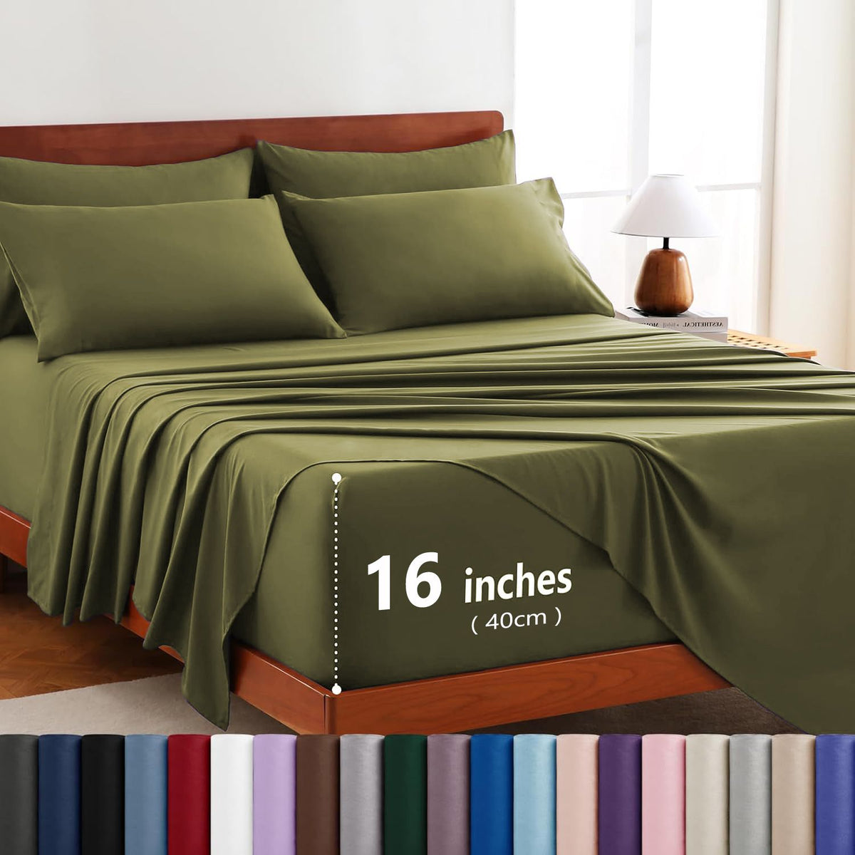 Hotel Soft Bed Sheet Set- Bedding Sheets & Pillowcases -Breathable Bedding - Wrinkle, Fade, Stain Resistant-Deep Pocket Flat Fitted Bed Sheet Set(Olive green,Super King)