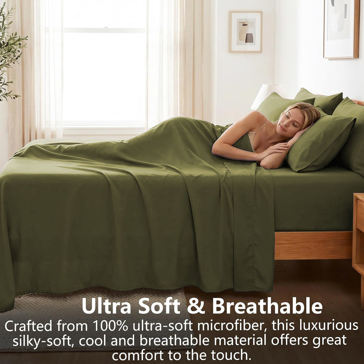 Hotel Soft Bed Sheet Set- Bedding Sheets & Pillowcases -Breathable Bedding - Wrinkle, Fade, Stain Resistant-Deep Pocket Flat Fitted Bed Sheet Set(Olive green,Super King)