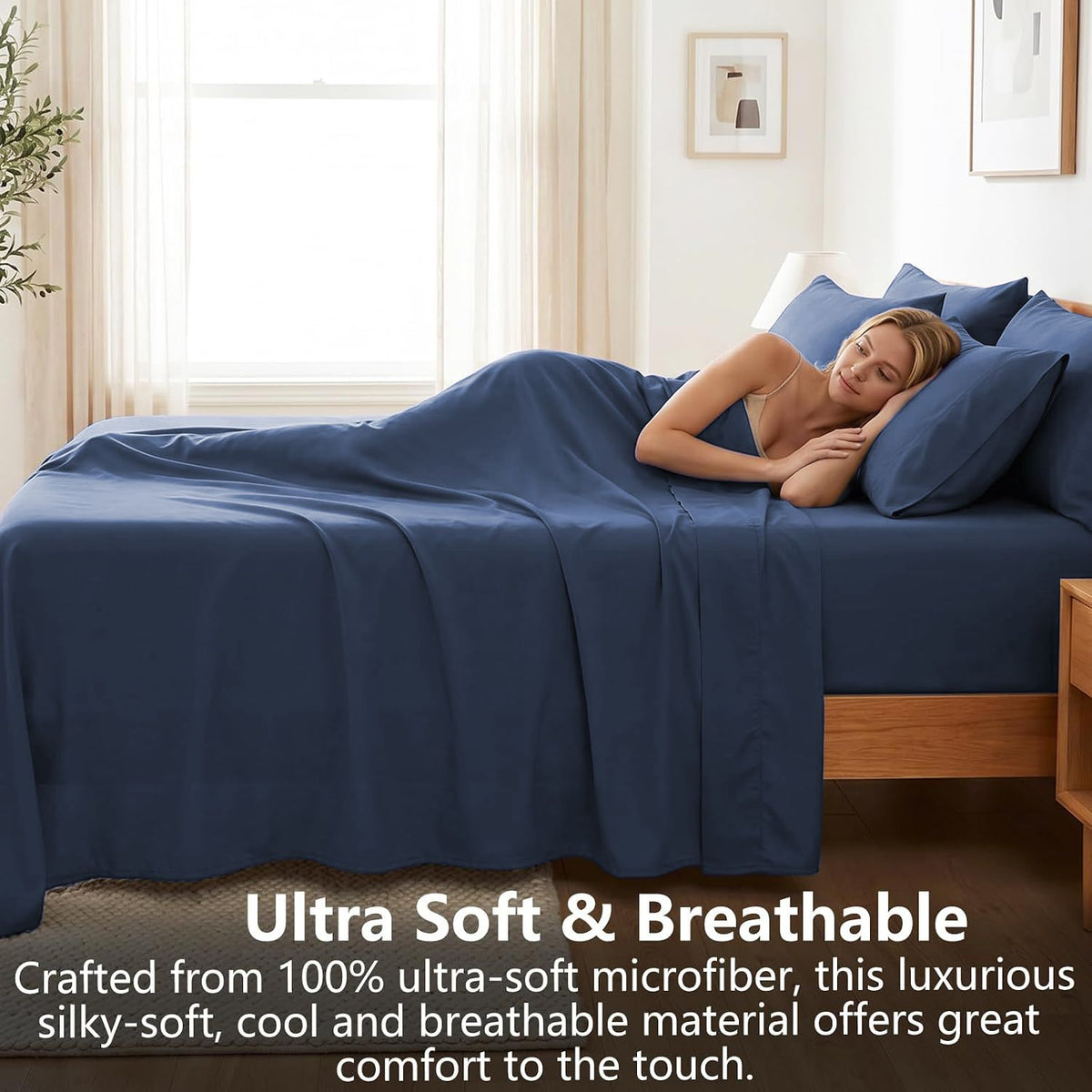 Hotel Soft Bed Sheet Set- Bedding Sheets & Pillowcases -Breathable Bedding - Wrinkle, Fade, Stain Resistant-Deep Pocket Flat Fitted Bed Sheet Set(Navy,Super King)