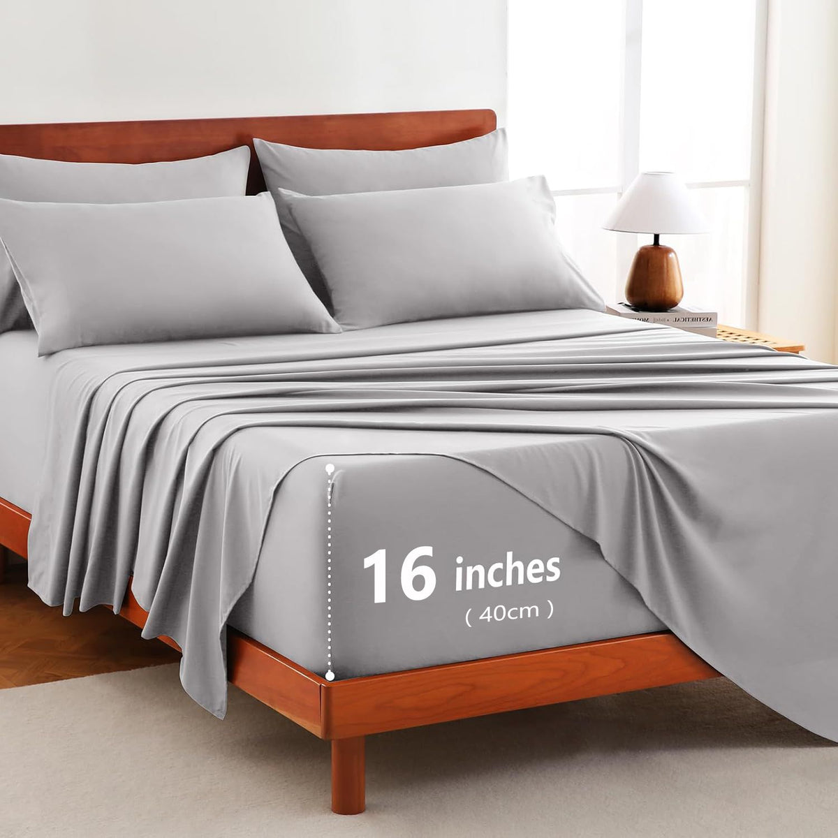Hotel Soft Bed Sheet Set- Bedding Sheets & Pillowcases -Breathable Bedding - Wrinkle, Fade, Stain Resistant-Deep Pocket Flat Fitted Bed Sheet Set(Silver-gray,Super King)