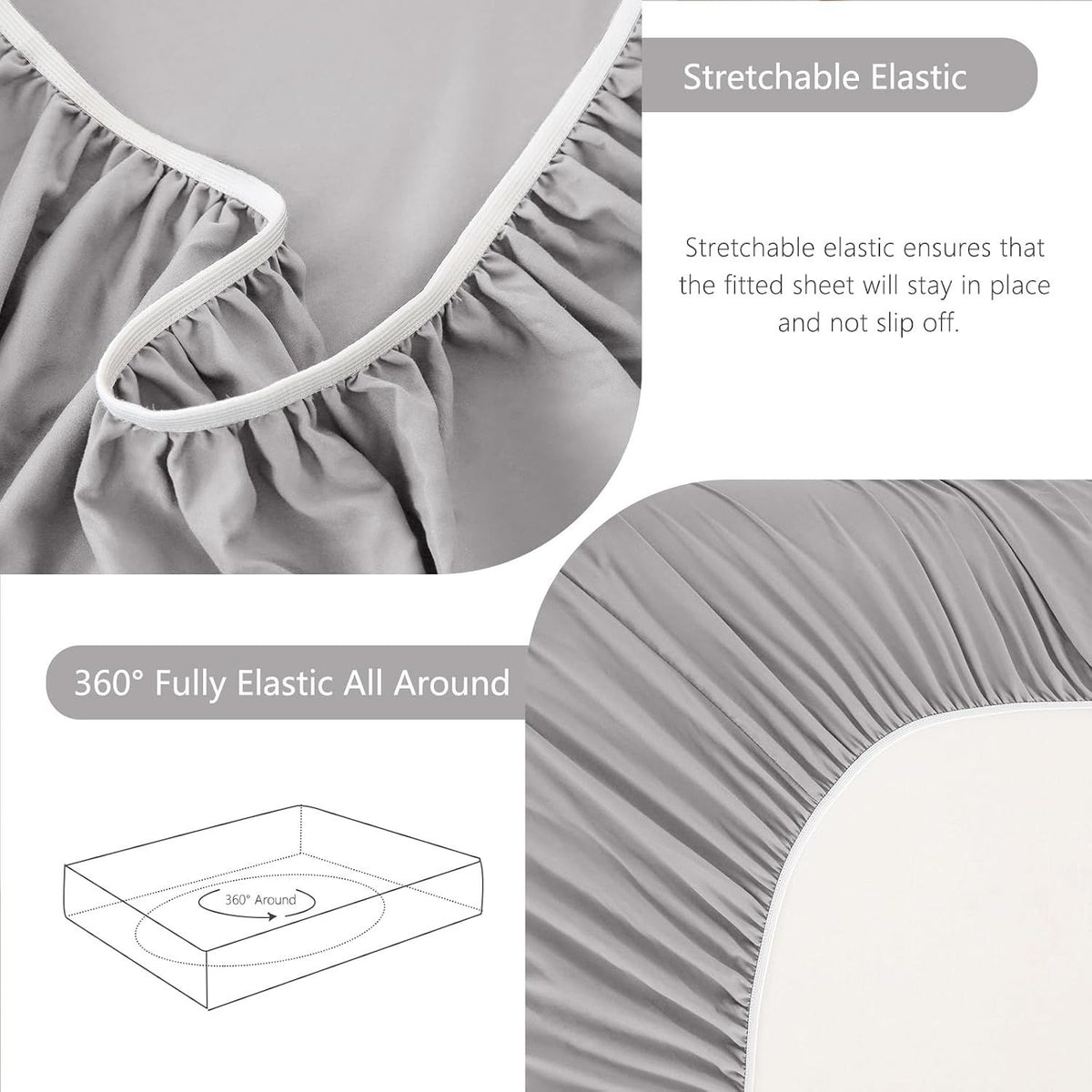 Hotel Soft Bed Sheet Set- Bedding Sheets & Pillowcases -Breathable Bedding - Wrinkle, Fade, Stain Resistant-Deep Pocket Flat Fitted Bed Sheet Set(Silver-gray,Super King)