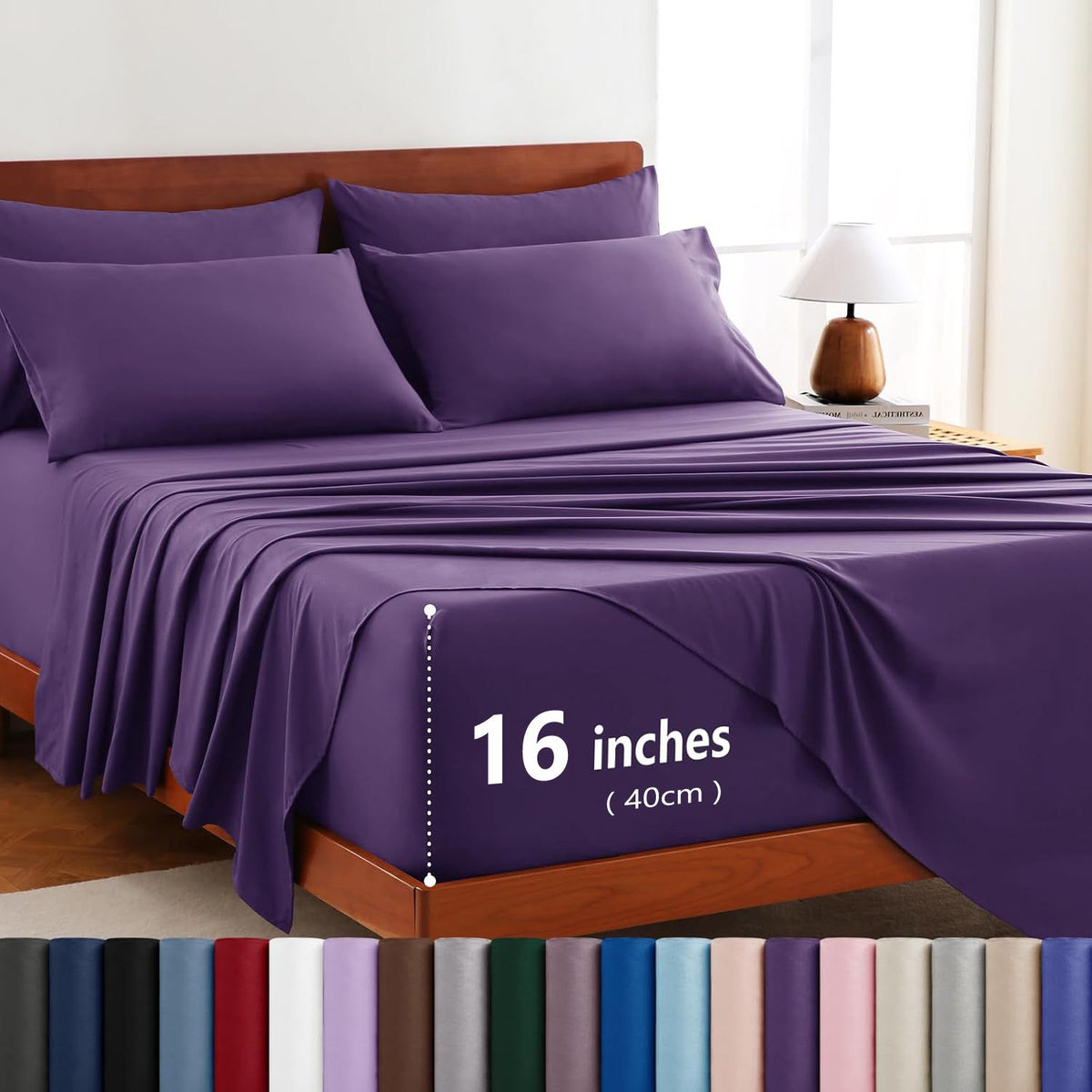 Hotel Soft Bed Sheet Set- Bedding Sheets & Pillowcases -Breathable Bedding - Wrinkle, Fade, Stain Resistant-Deep Pocket Flat Fitted Bed Sheet Set(Purple,Super King)