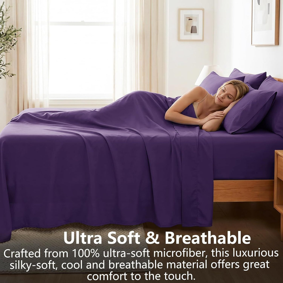 Hotel Soft Bed Sheet Set- Bedding Sheets & Pillowcases -Breathable Bedding - Wrinkle, Fade, Stain Resistant-Deep Pocket Flat Fitted Bed Sheet Set(Purple,Super King)