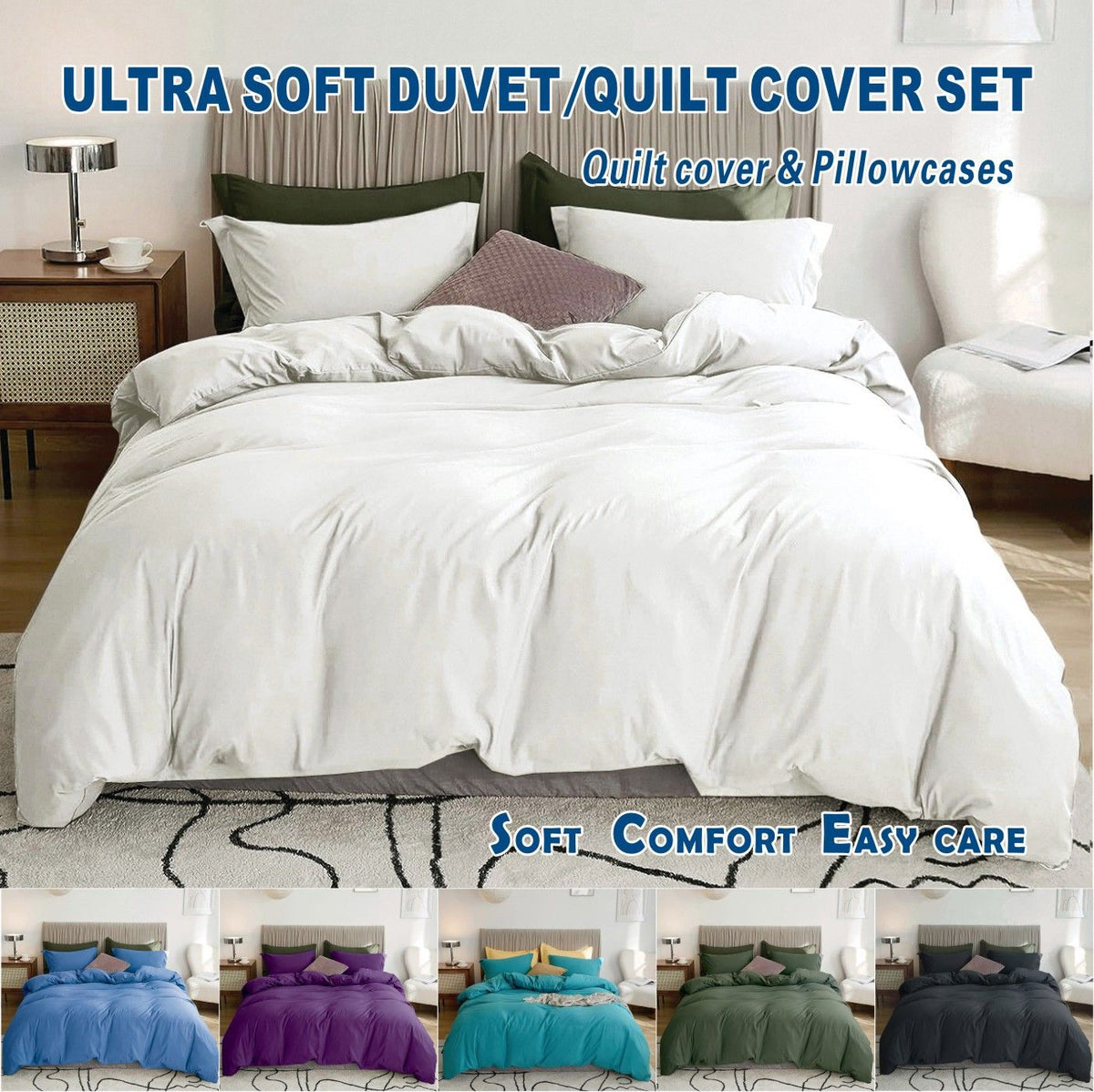3 Piece Hotel Soft Microfiber Quilt Cover Set-2000TC Duvet/Donna Cover Set & Pillowcases -1 Quilt Cover Zipper Closure & 1 x Pillowcases-Breathable Bedding - Wrinkle, Fade, Stain Resistant(Raw white,Double)