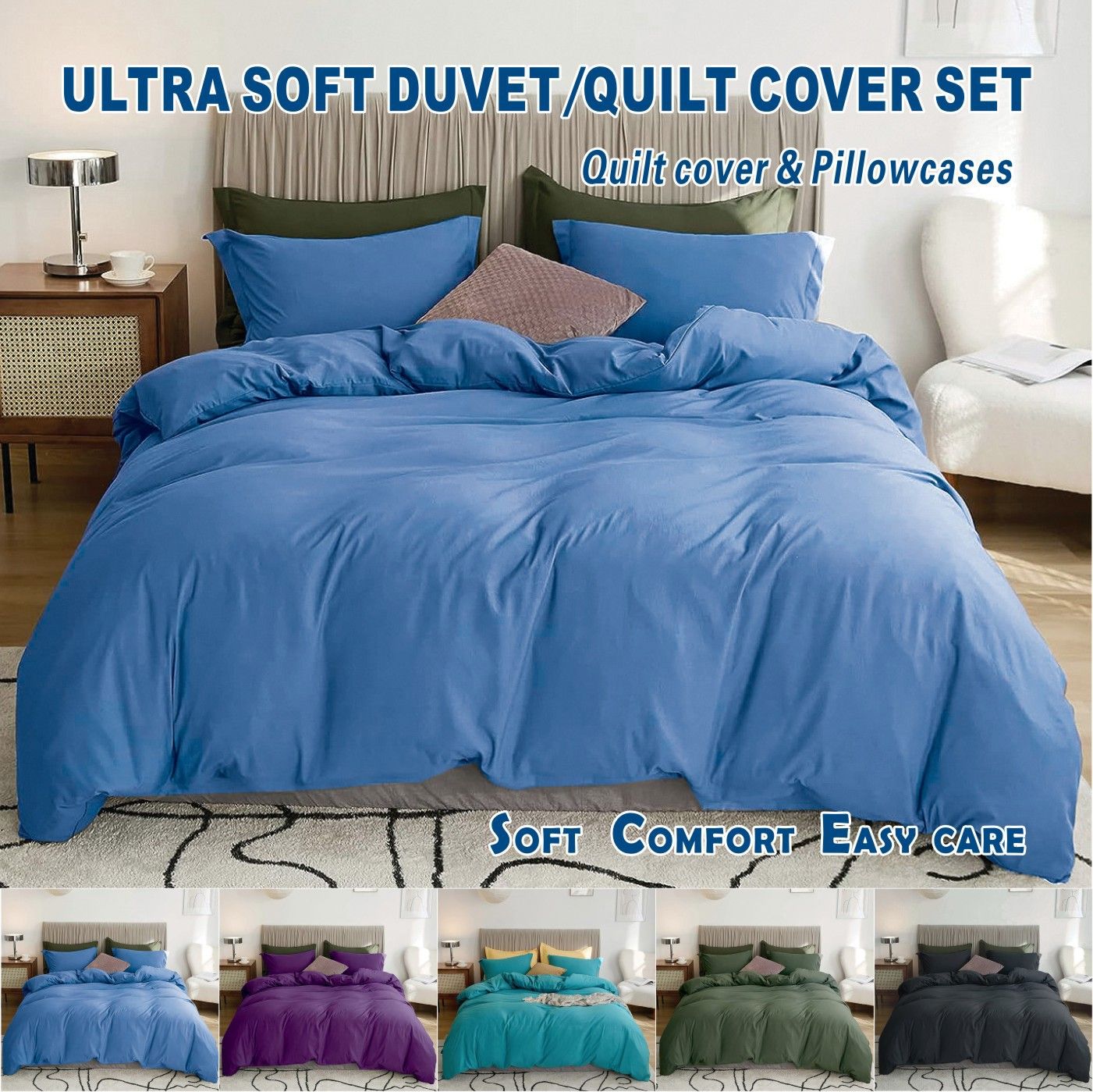 3 Piece Hotel Soft Microfiber Quilt Cover Set-2000TC Duvet/Donna Cover Set & Pillowcases -1 Quilt Cover Zipper Closure & 1 x Pillowcases-Breathable Bedding - Wrinkle, Fade, Stain Resistant(Ocean,Double)