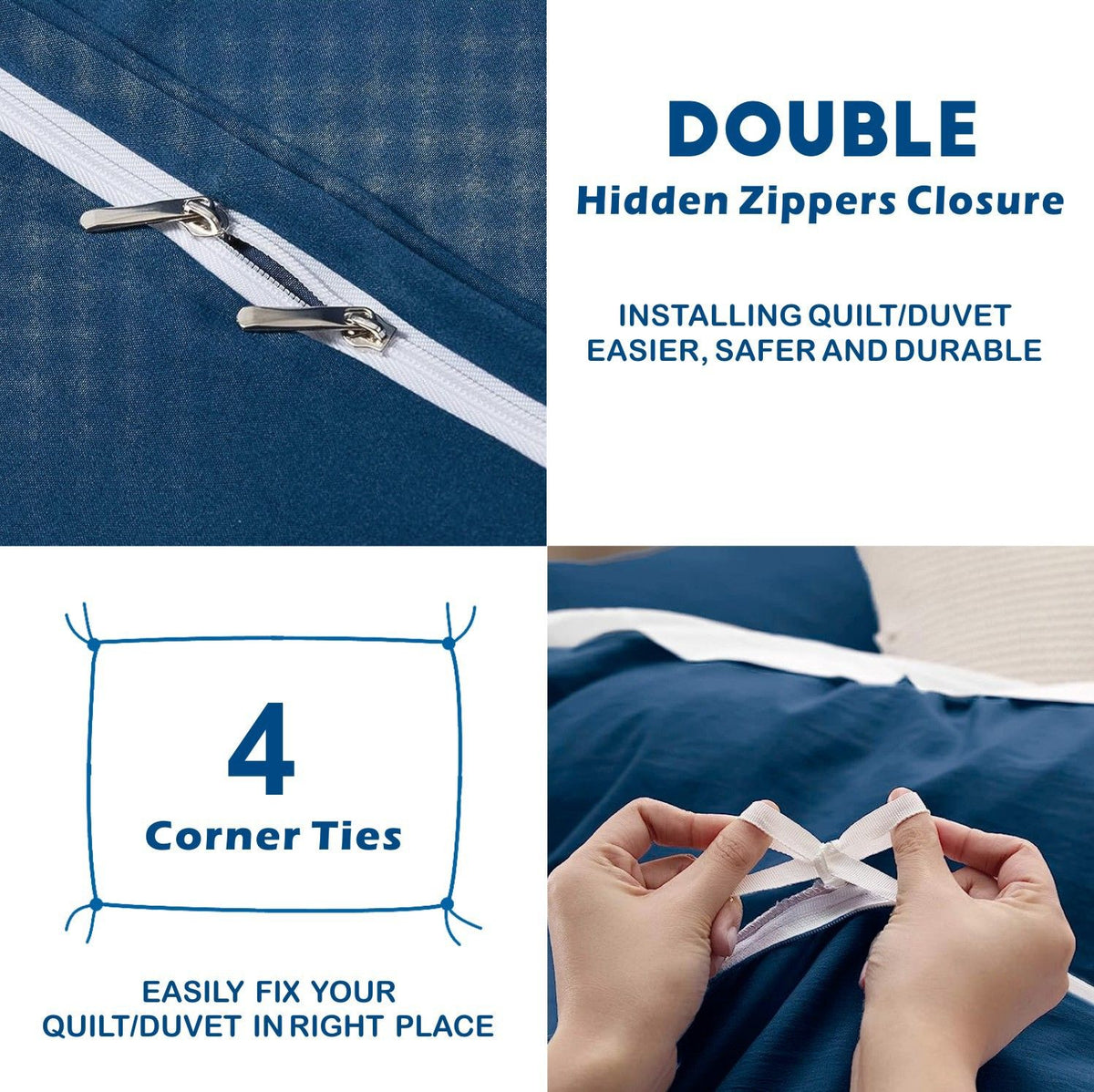 3 Piece Hotel Soft Microfiber Quilt Cover Set-2000TC Duvet/Donna Cover Set & Pillowcases -1 Quilt Cover Zipper Closure & 1 x Pillowcases-Breathable Bedding - Wrinkle, Fade, Stain Resistant(Navy,Double)