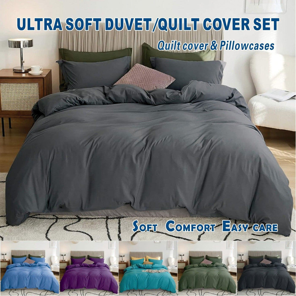 3 Piece Hotel Soft Microfiber Quilt Cover Set-2000TC Duvet/Donna Cover Set & Pillowcases -1 Quilt Cover Zipper Closure & 1 x Pillowcases-Breathable Bedding - Wrinkle, Fade, Stain Resistant(Dark gray,Double)