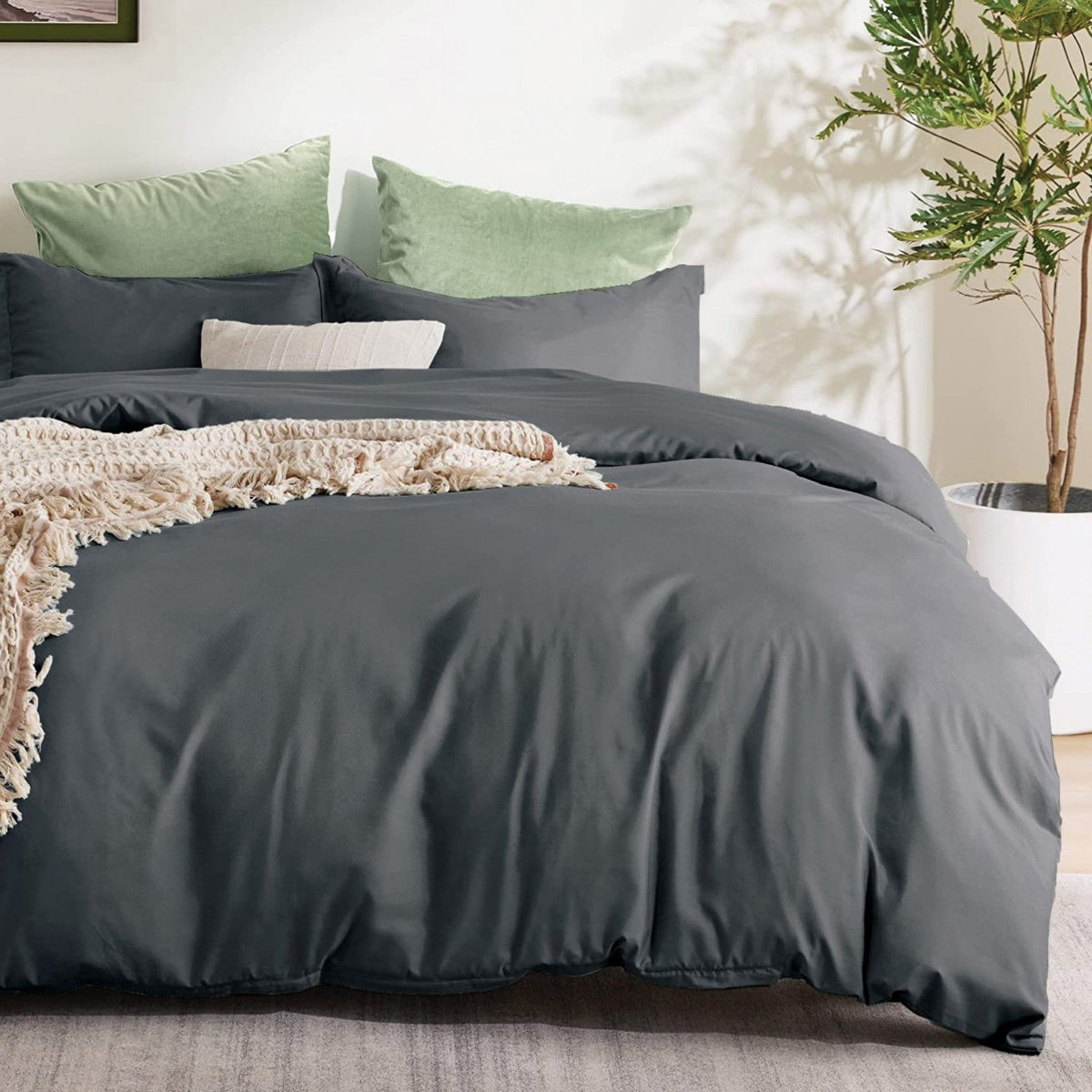 3 Piece Hotel Soft Microfiber Quilt Cover Set-2000TC Duvet/Donna Cover Set & Pillowcases -1 Quilt Cover Zipper Closure & 1 x Pillowcases-Breathable Bedding - Wrinkle, Fade, Stain Resistant(Dark gray,Double)