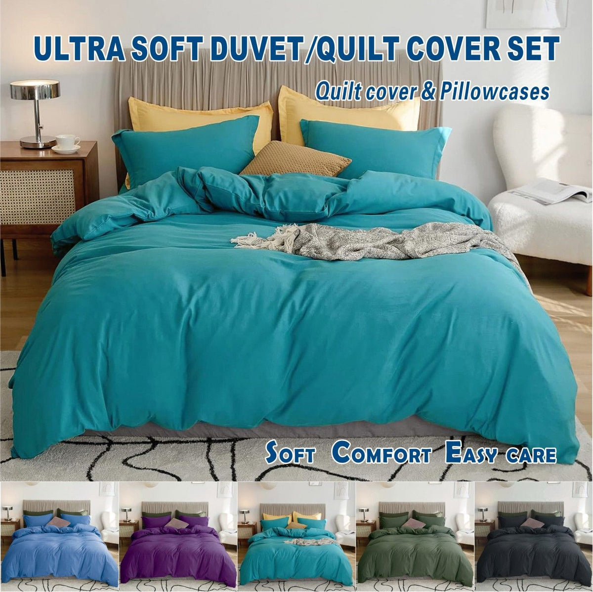 3 Piece Hotel Soft Microfiber Quilt Cover Set-2000TC Duvet/Donna Cover Set & Pillowcases -1 Quilt Cover Zipper Closure & 1 x Pillowcases-Breathable Bedding - Wrinkle, Fade, Stain Resistant(Biscay blue,Double)