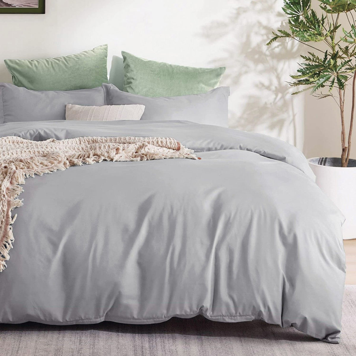 3 Piece Hotel Soft Microfiber Quilt Cover Set-2000TC Duvet/Donna Cover Set & Pillowcases -1 Quilt Cover Zipper Closure & 1 x Pillowcases-Breathable Bedding - Wrinkle, Fade, Stain Resistant(Silver-gray,Double)