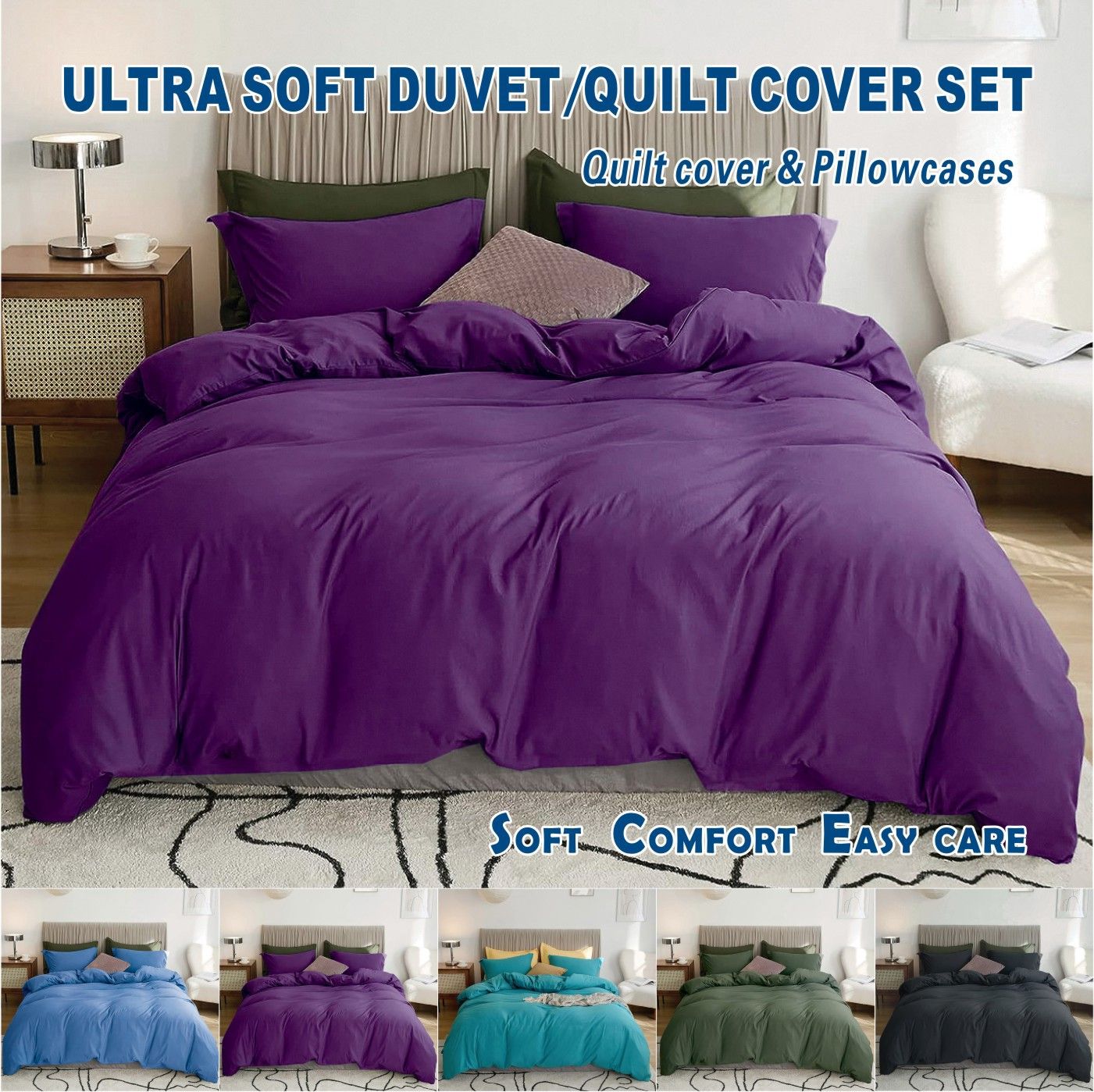 3 Piece Hotel Soft Microfiber Quilt Cover Set-2000TC Duvet/Donna Cover Set & Pillowcases -1 Quilt Cover Zipper Closure & 1 x Pillowcases-Breathable Bedding - Wrinkle, Fade, Stain Resistant(Purple,Double)